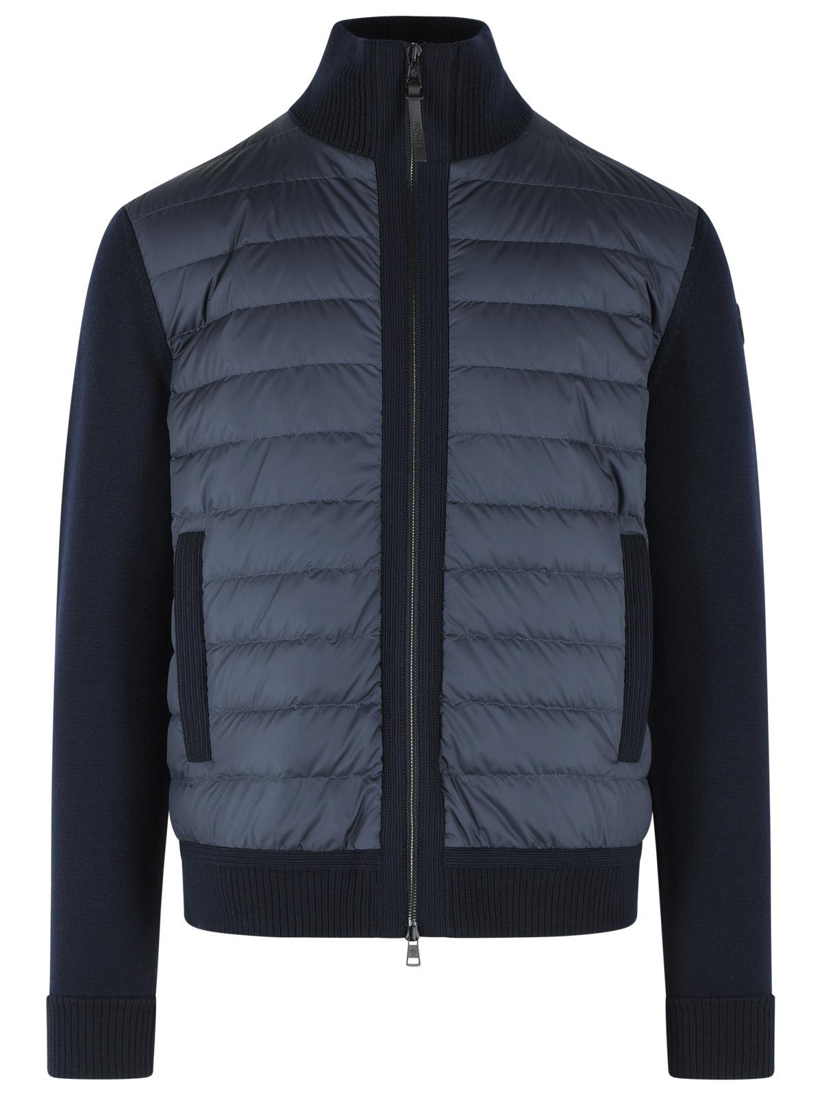 Moncler Padded Virgin Wool Cardigan With Zip Navy Blue Men MONCLER