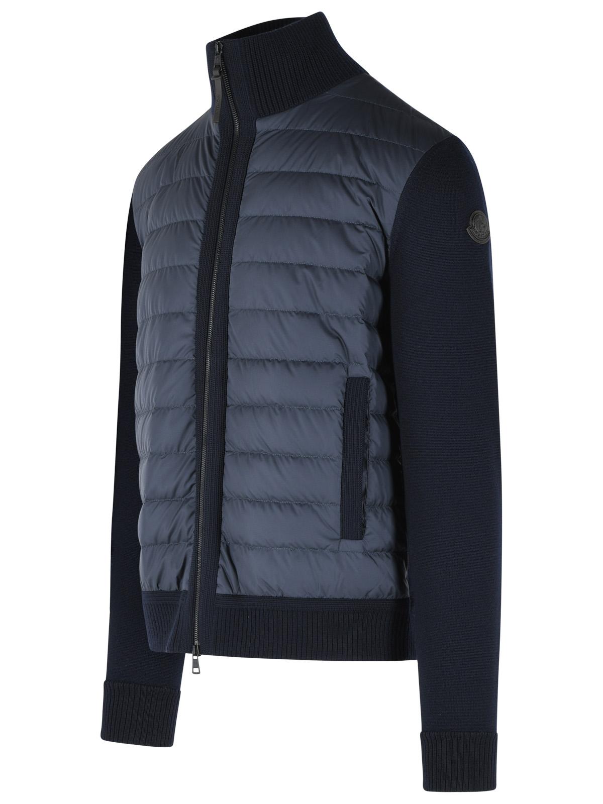 Moncler Padded Virgin Wool Cardigan With Zip Navy Blue Men MONCLER
