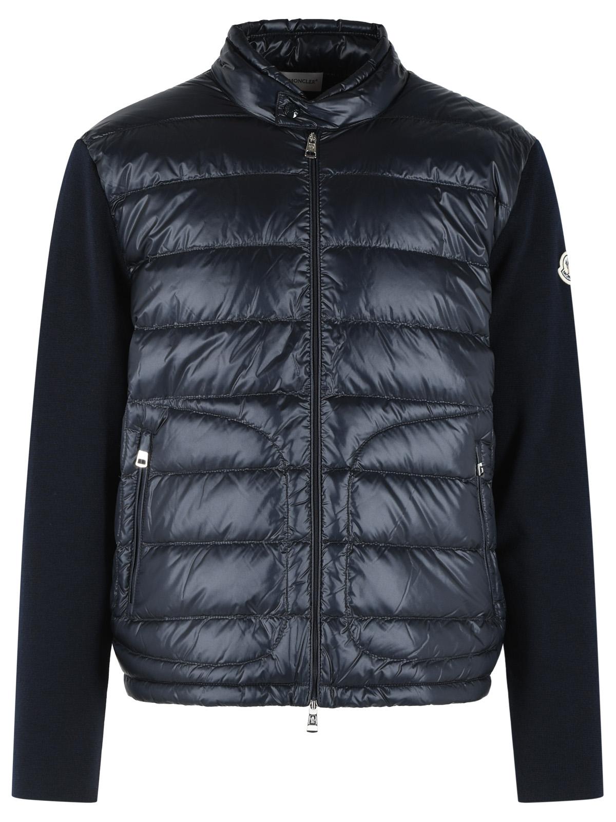 Moncler Padded Virgin Wool Crdigan With Zip Navy Blue Men MONCLER