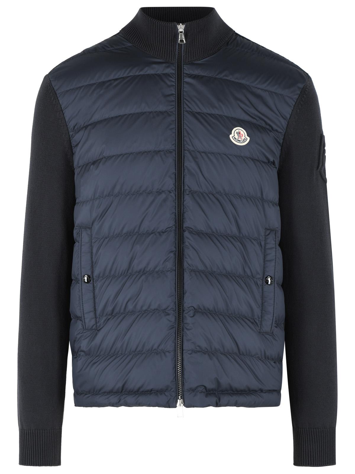 Moncler Padded Virgin Wool Cardigan With Zip Navy Blue Men MONCLER