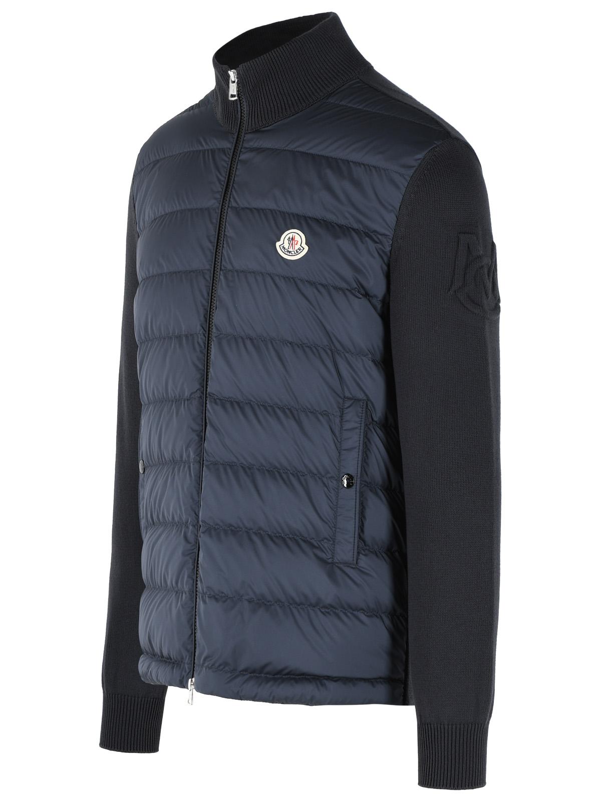 Moncler Padded Virgin Wool Cardigan With Zip Navy Blue Men MONCLER