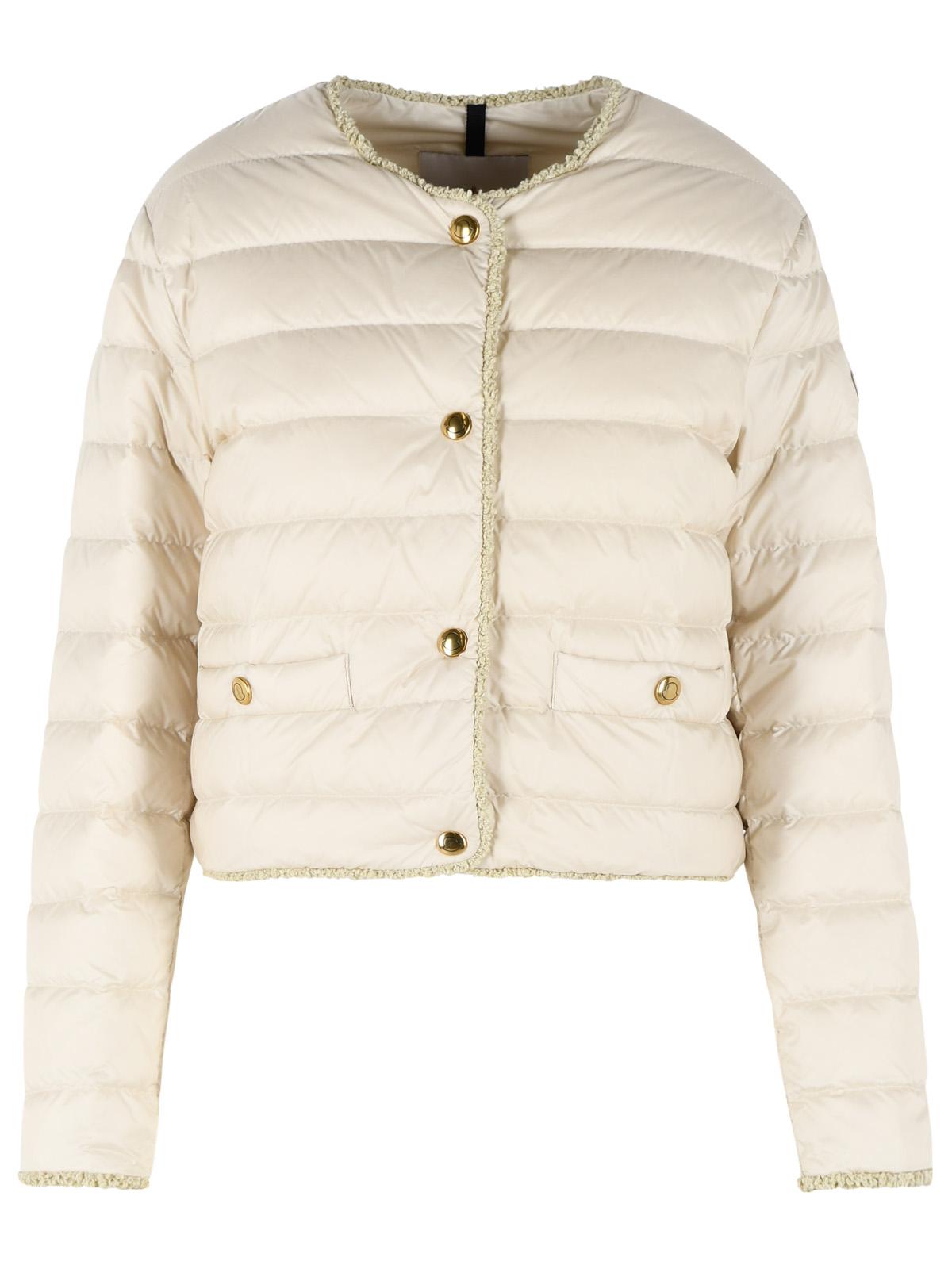 Moncler 'Fleurs' Short Down Jacket With Light Beige Polyamide Bouclé Trim Women MONCLER