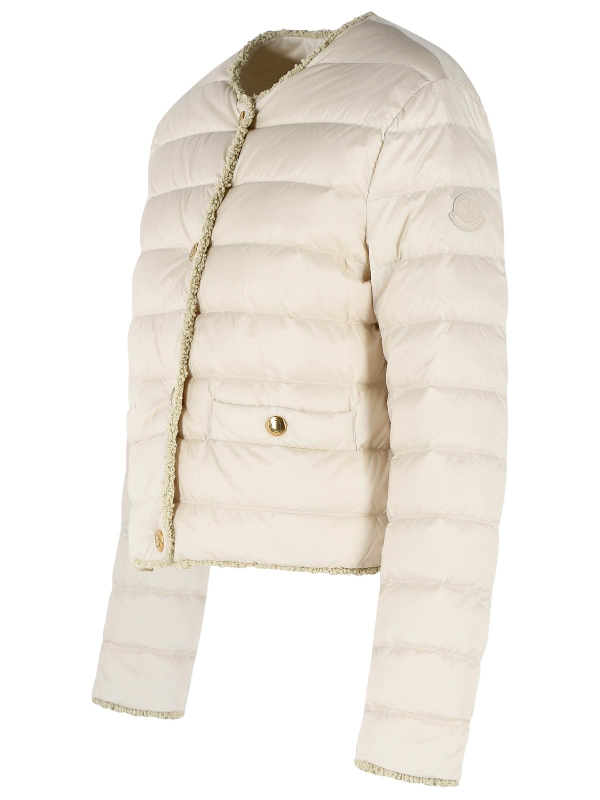 Moncler 'Fleurs' Short Down Jacket With Light Beige Polyamide Bouclé Trim Women MONCLER