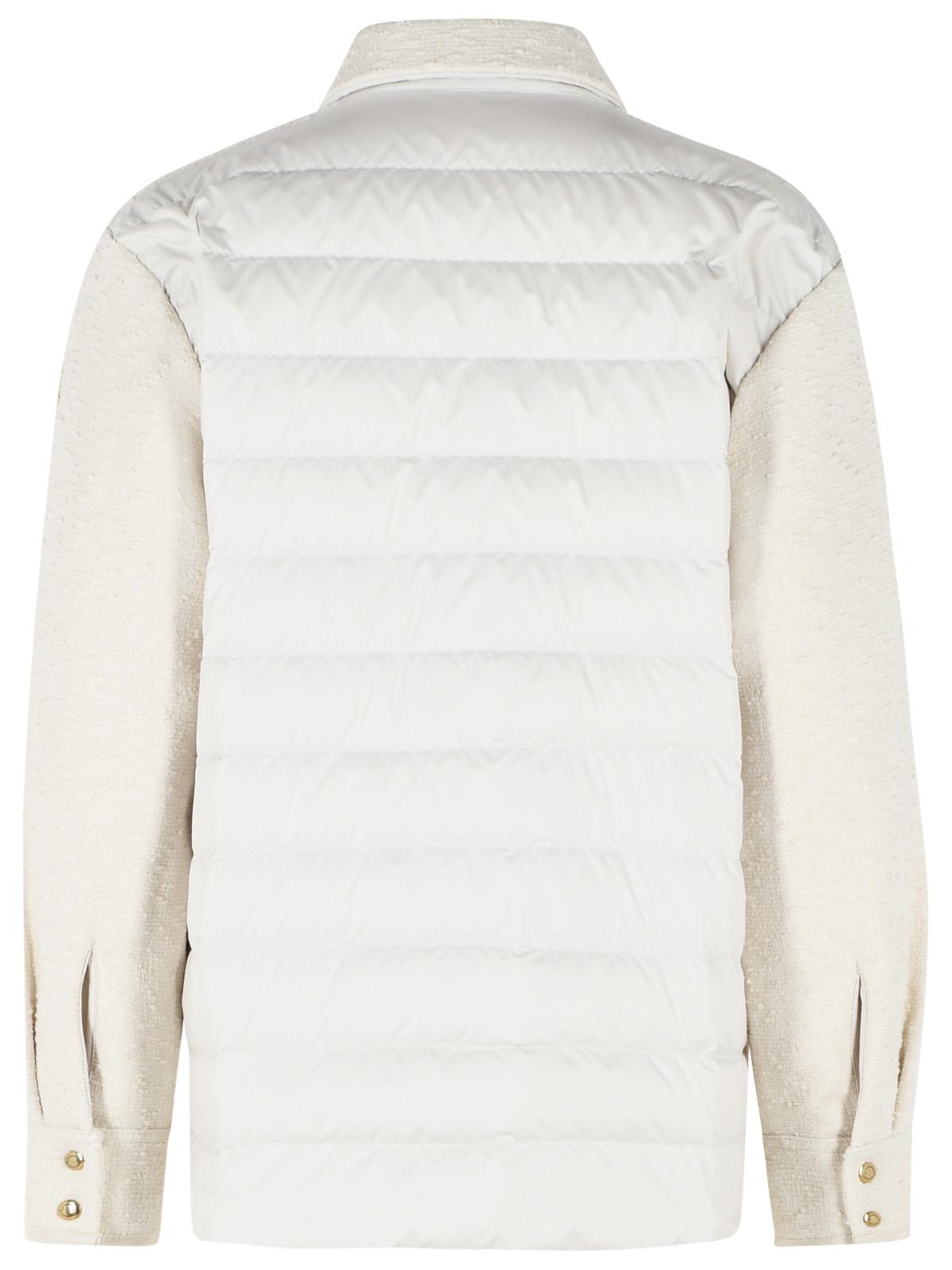 Moncler Padded Shirt Jacket In Ivory White Bouclé Cotton Blend Women MONCLER