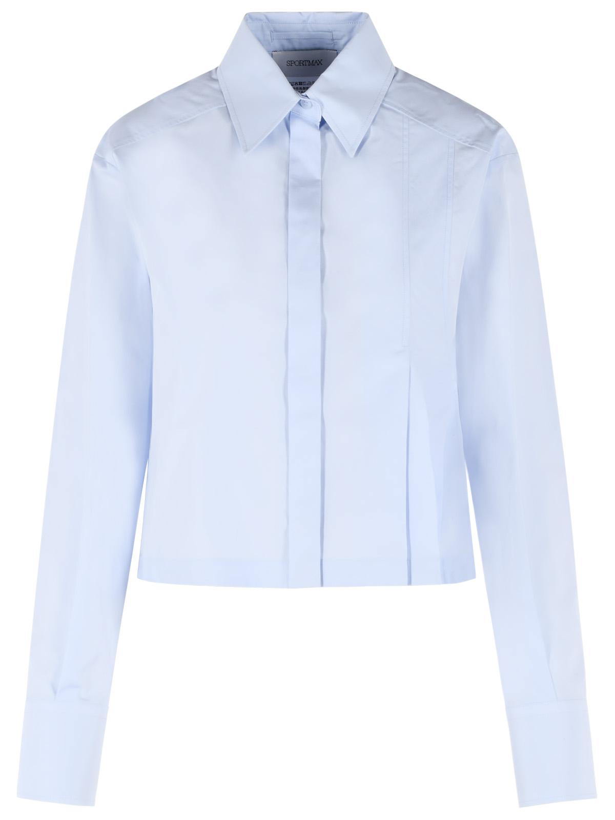 Sportmax 'Certo' Cropped Shirt In Cotton Poplin With Light Blue Asymmetric Pleats Women SPORTMAX