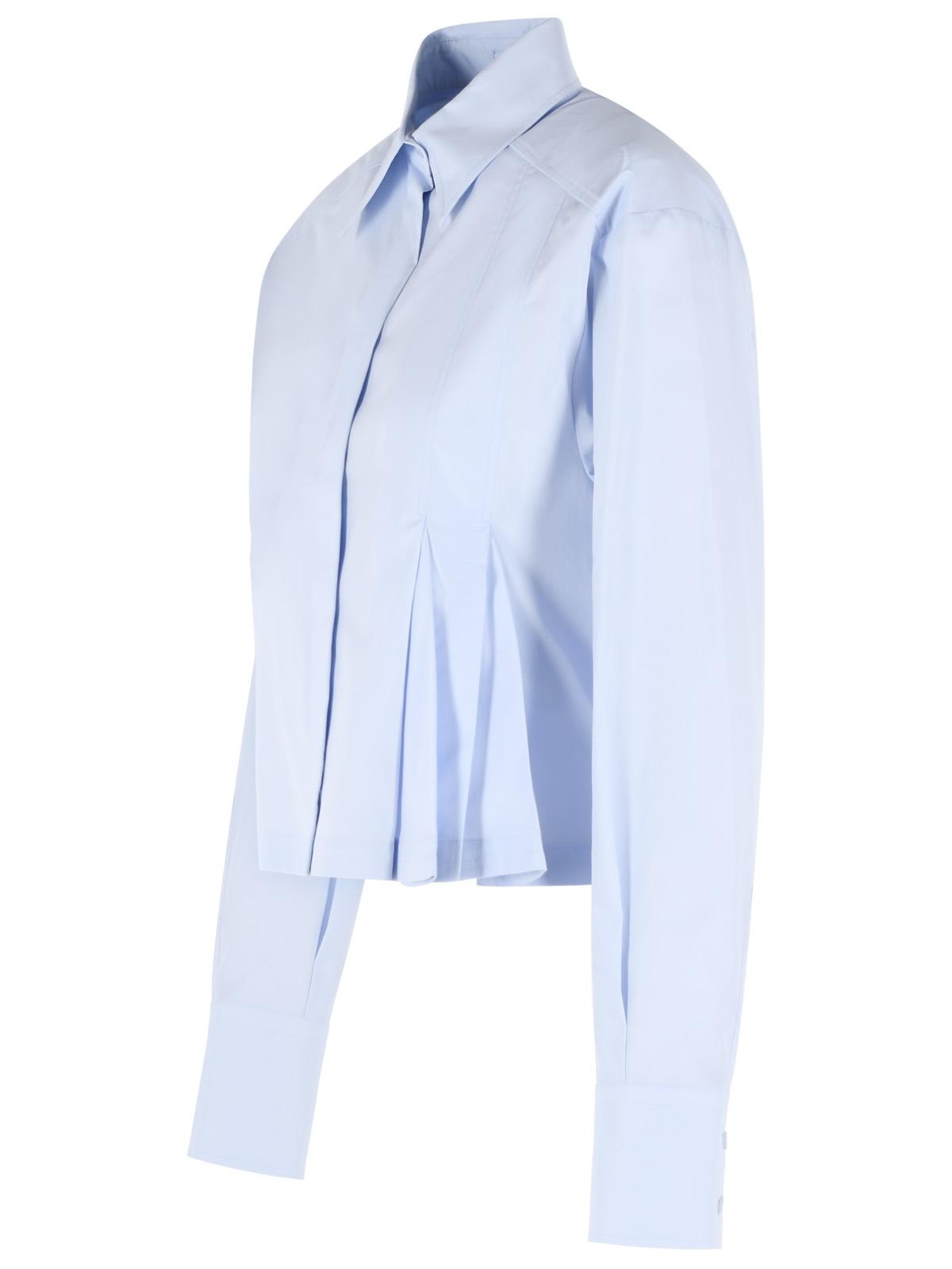 Sportmax 'Certo' Cropped Shirt In Cotton Poplin With Light Blue Asymmetric Pleats Women SPORTMAX