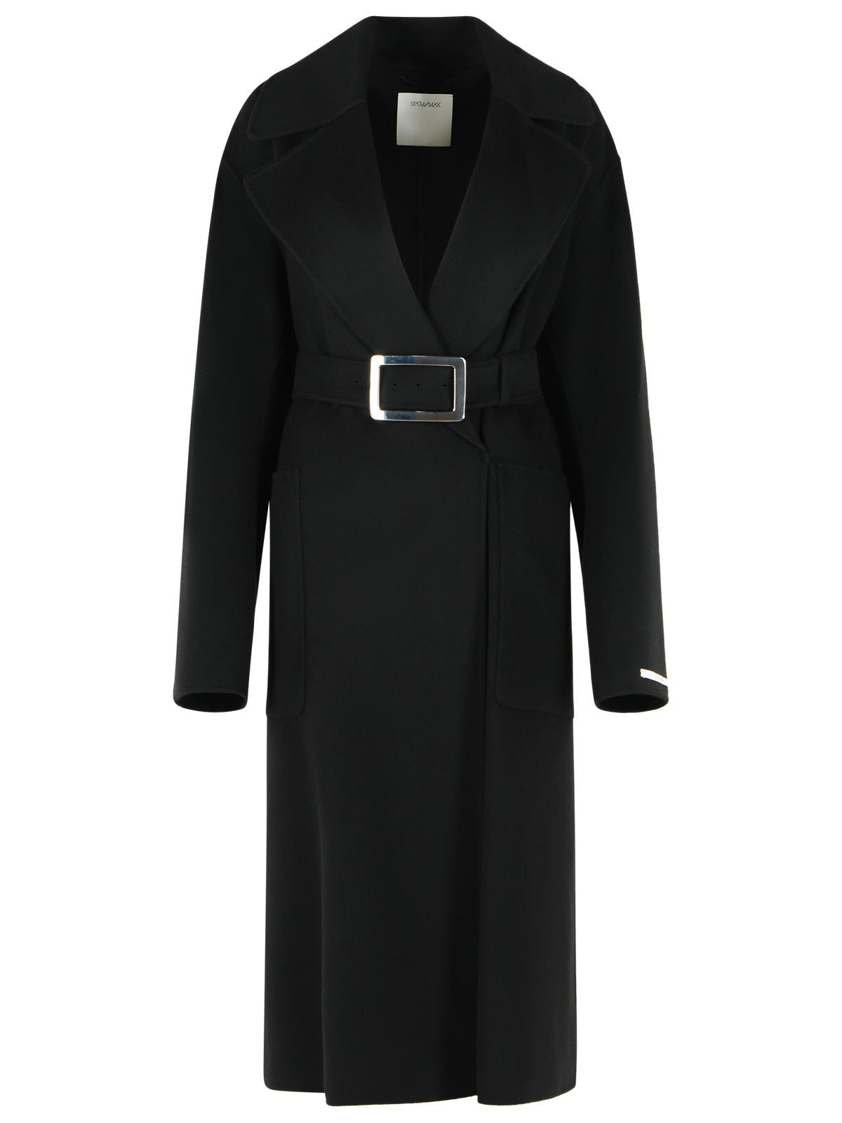 Sportmax Cose' Robe Coat In Pure Black Virgin Wool Women SPORTMAX