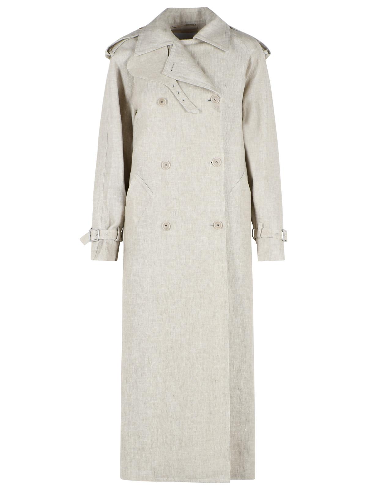 Max Mara Double-Breasted Duster In 'Drill' Of Pure Beige Sand Linen Women MAX MARA