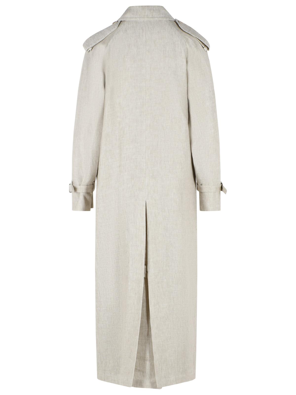 Max Mara Double-Breasted Duster In 'Drill' Of Pure Beige Sand Linen Women MAX MARA