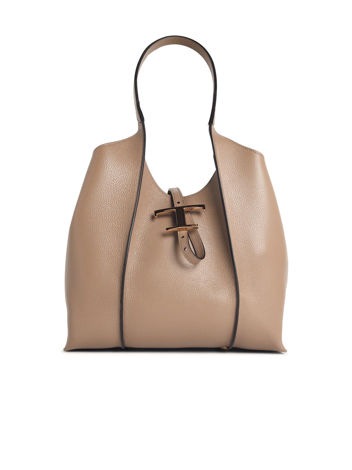 Tod's Small Beige Leather 'T Timeless' Shopping Bag Women TOD'S