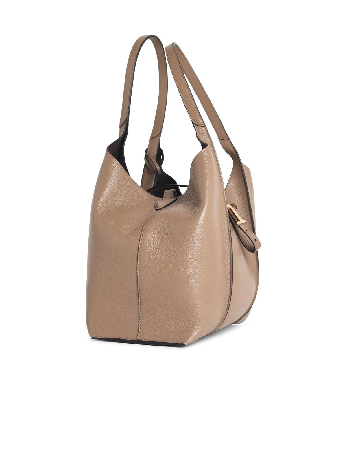 Tod's Small Beige Leather 'T Timeless' Shopping Bag Women TOD'S