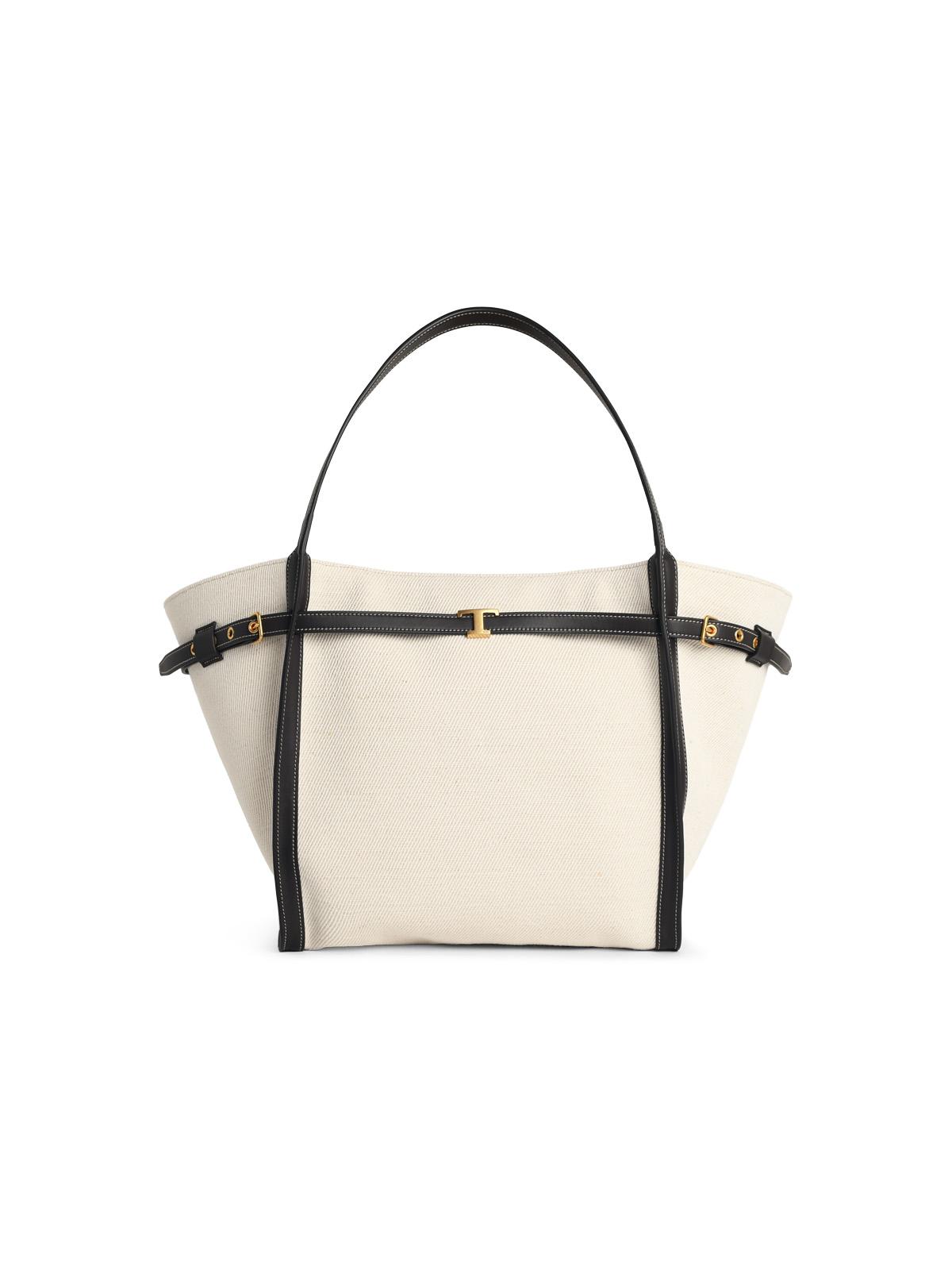 Tod's 'Shopping Tim' Canvas And Midi White Leather Bag Women TOD'S
