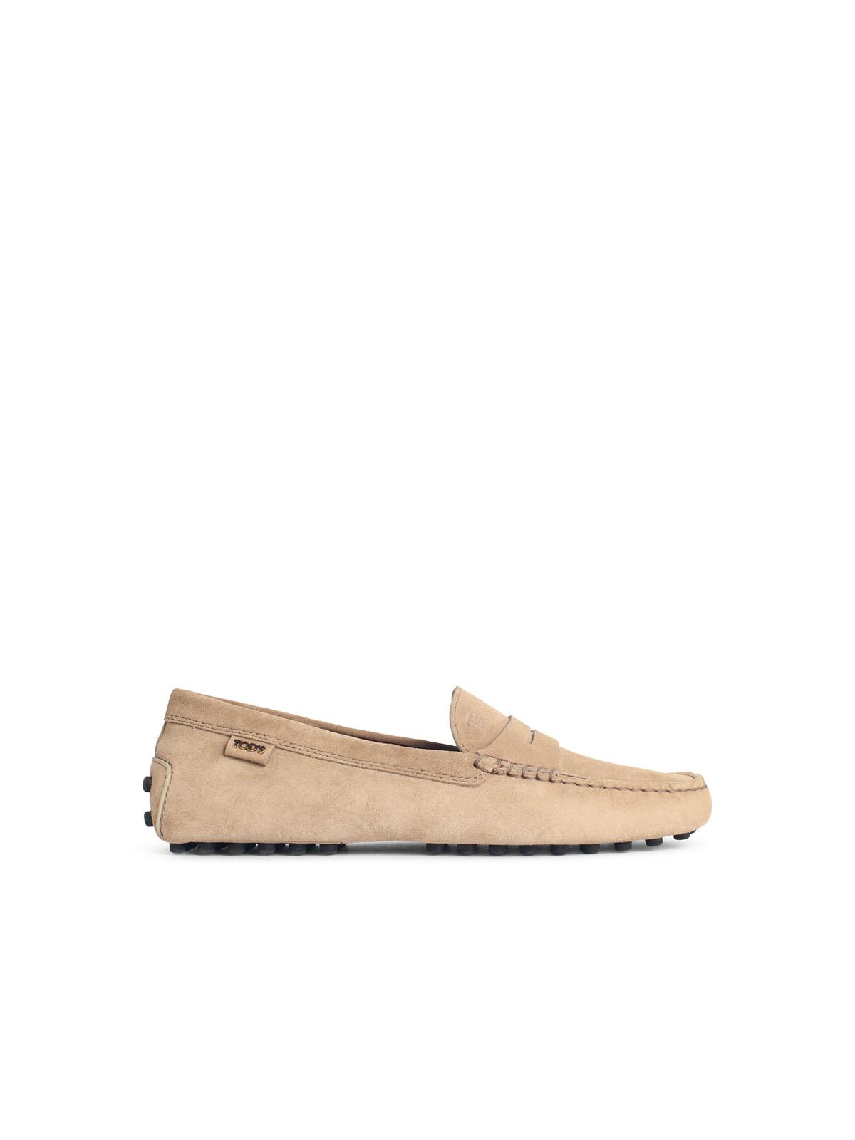 Tod's 'Gommino' Beige Suede Loafers With Light Tobacco Women