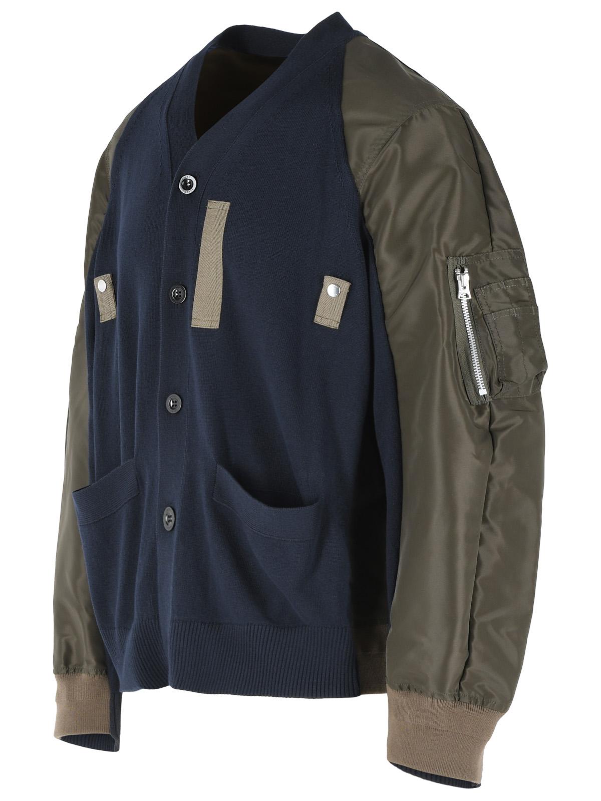 Sacai Cardigan In Navy Cotton And Khaki Blend Men SACAI