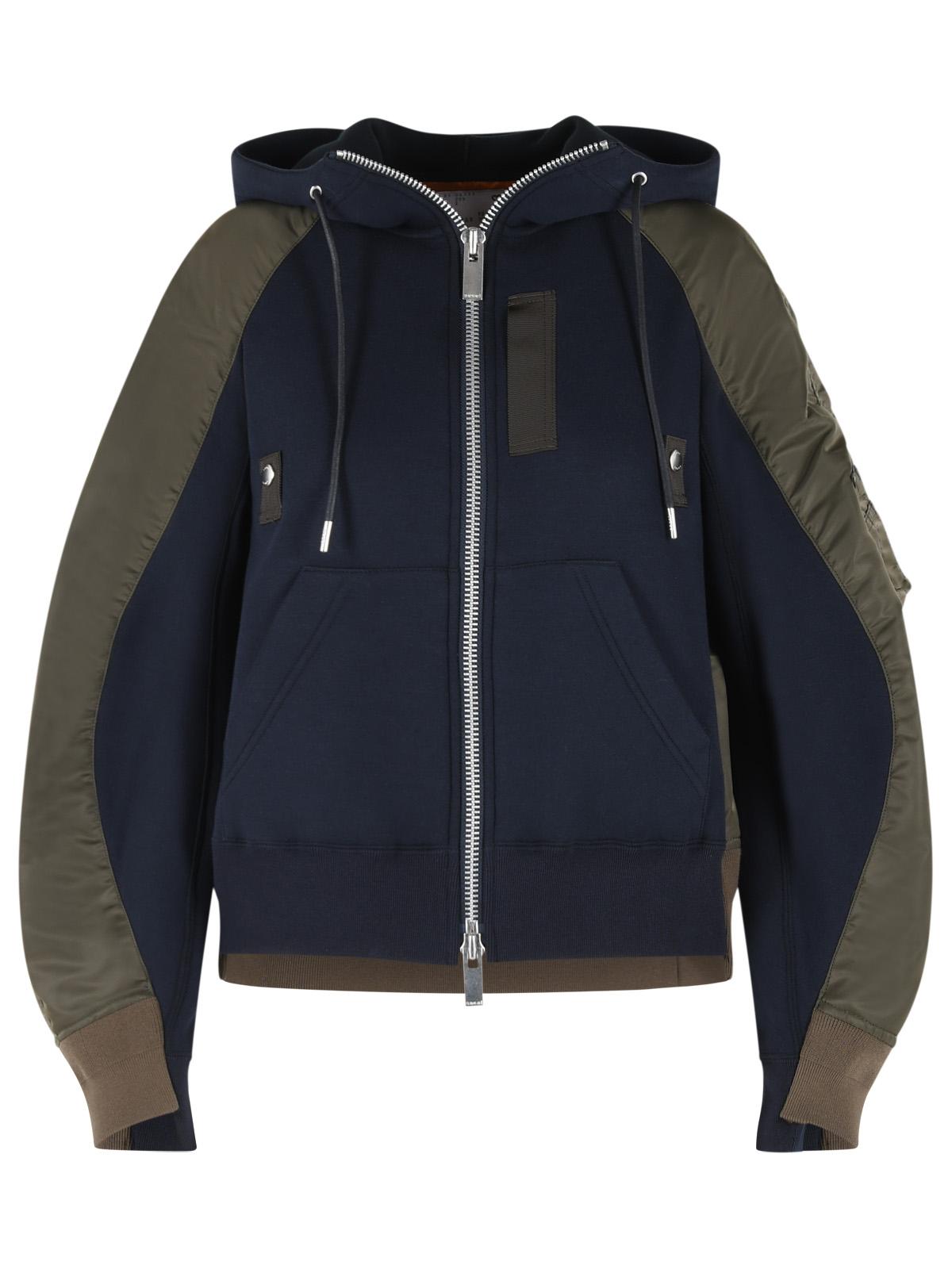 Sacai Hoodie In Navy Cotton And Khaki Blend Women SACAI