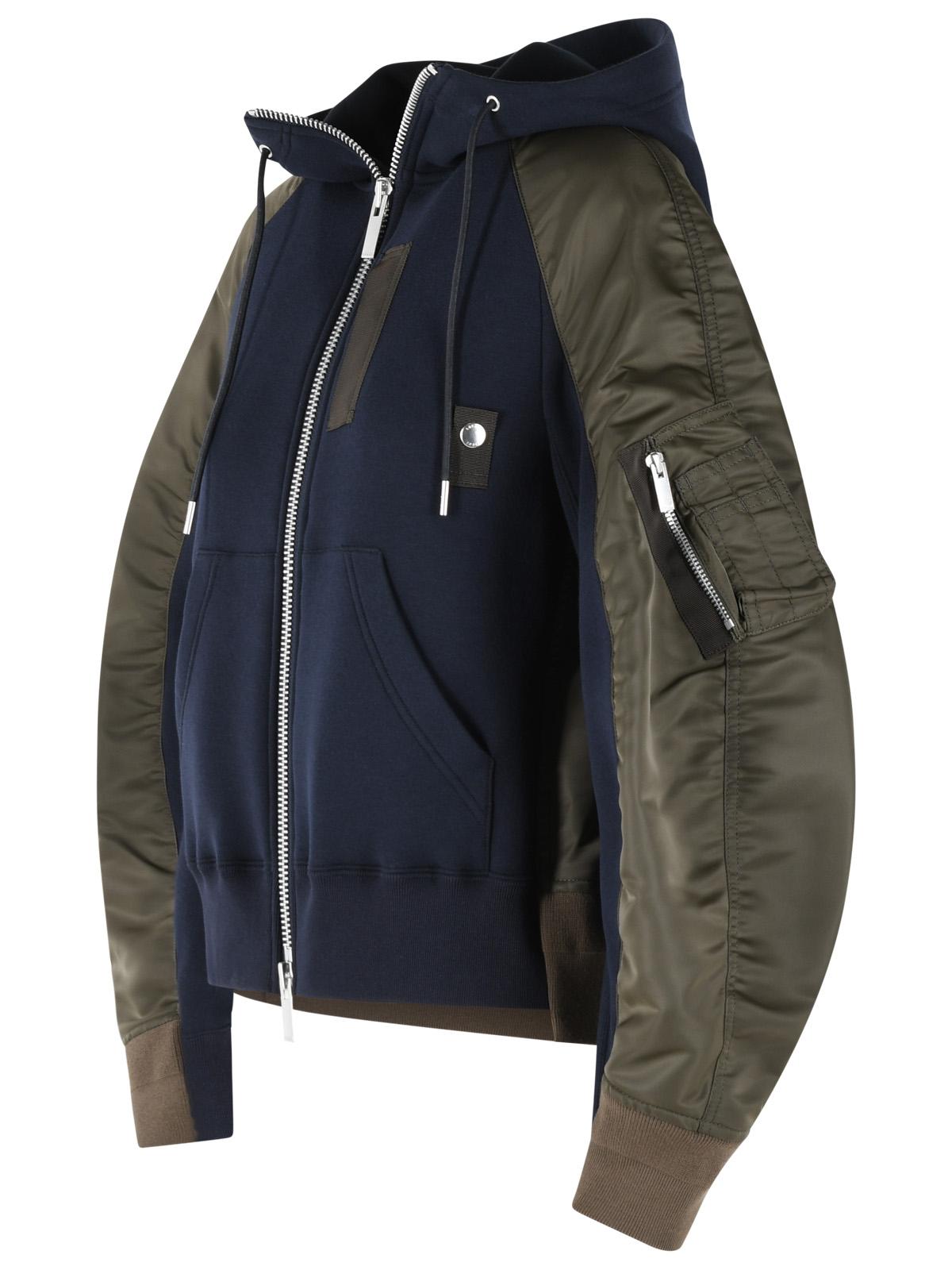 Sacai Hoodie In Navy Cotton And Khaki Blend Women SACAI