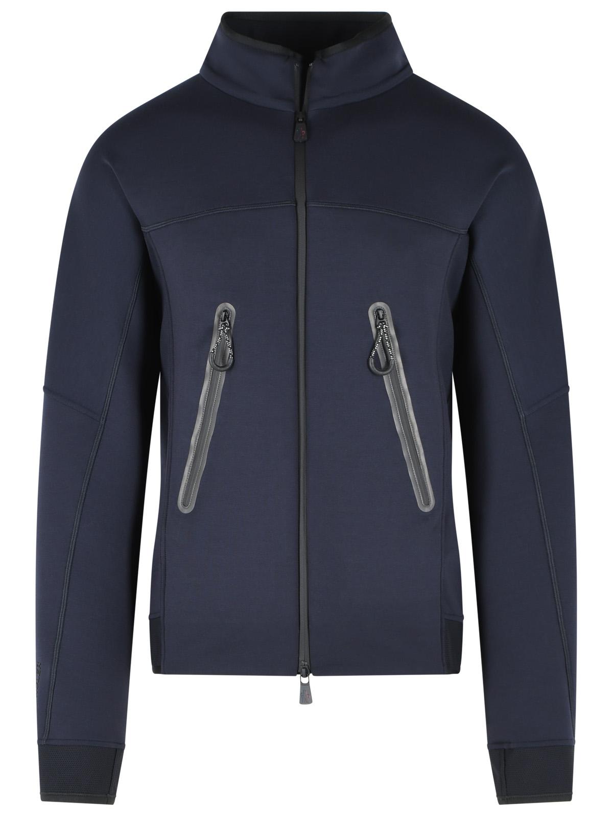 Moncler Grenoble Dark Blue Polyester Blend Logo Sweatshirt With Zip Men MONCLER GRENOBLE