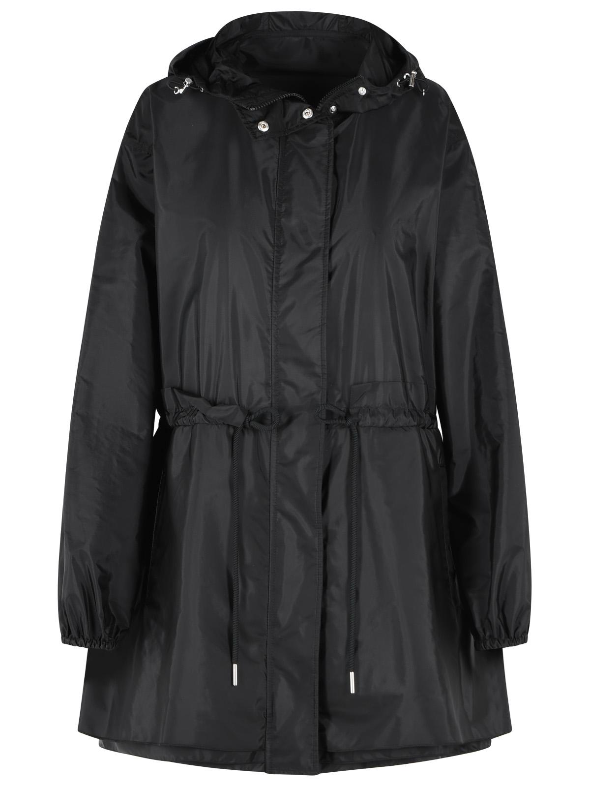Moncler Weteau' Black Nylon Midi Jacket With Hood And Ruffles Women MONCLER