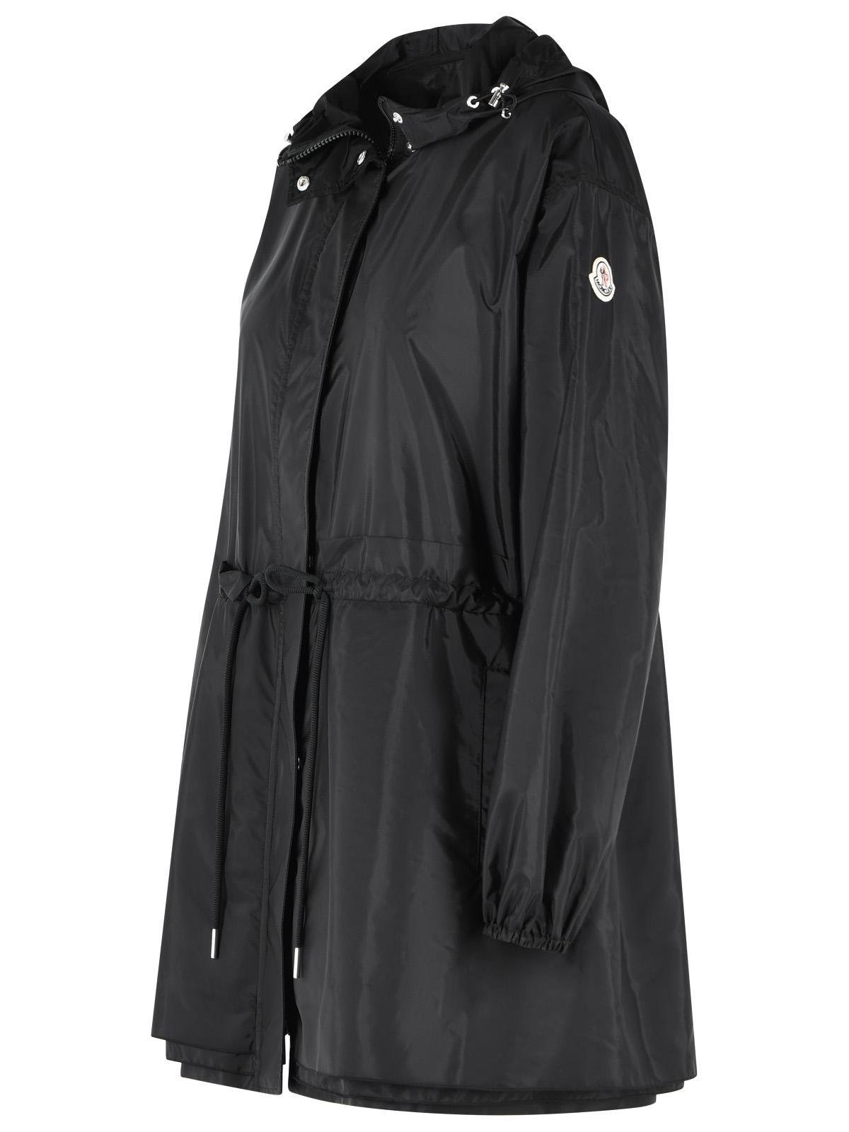 Moncler Weteau' Black Nylon Midi Jacket With Hood And Ruffles Women MONCLER