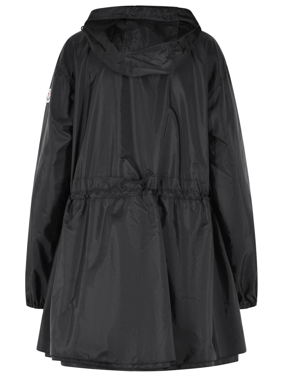 Moncler Weteau' Black Nylon Midi Jacket With Hood And Ruffles Women MONCLER