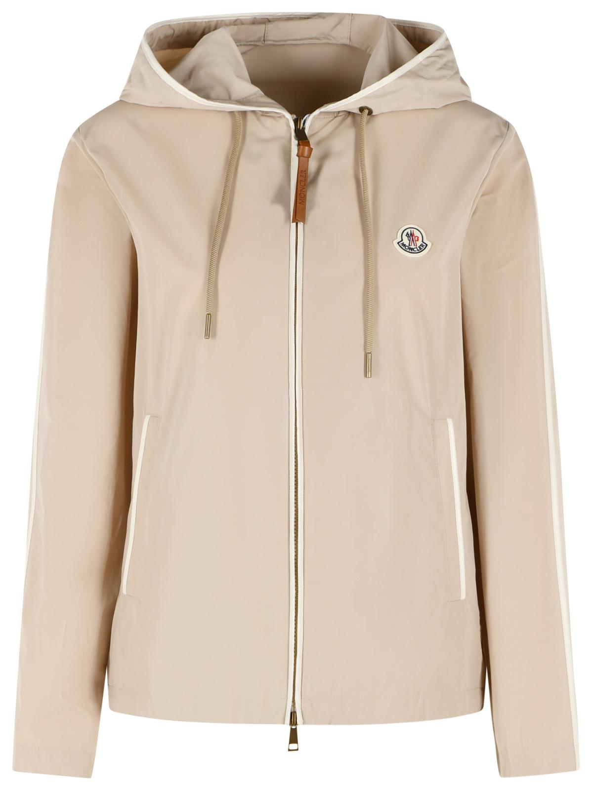 Moncler 'Sarracenia' Hooded Jacket In Polyester And Beige Cotton Women MONCLER