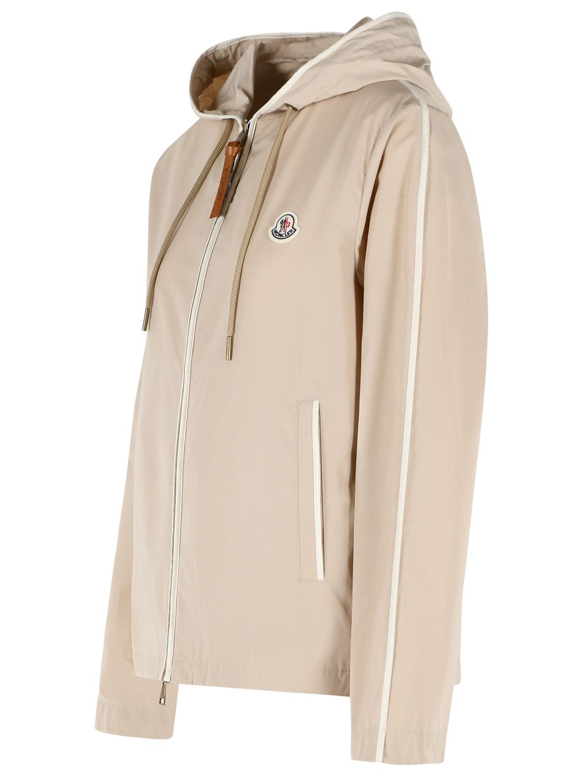 Moncler 'Sarracenia' Hooded Jacket In Polyester And Beige Cotton Women MONCLER