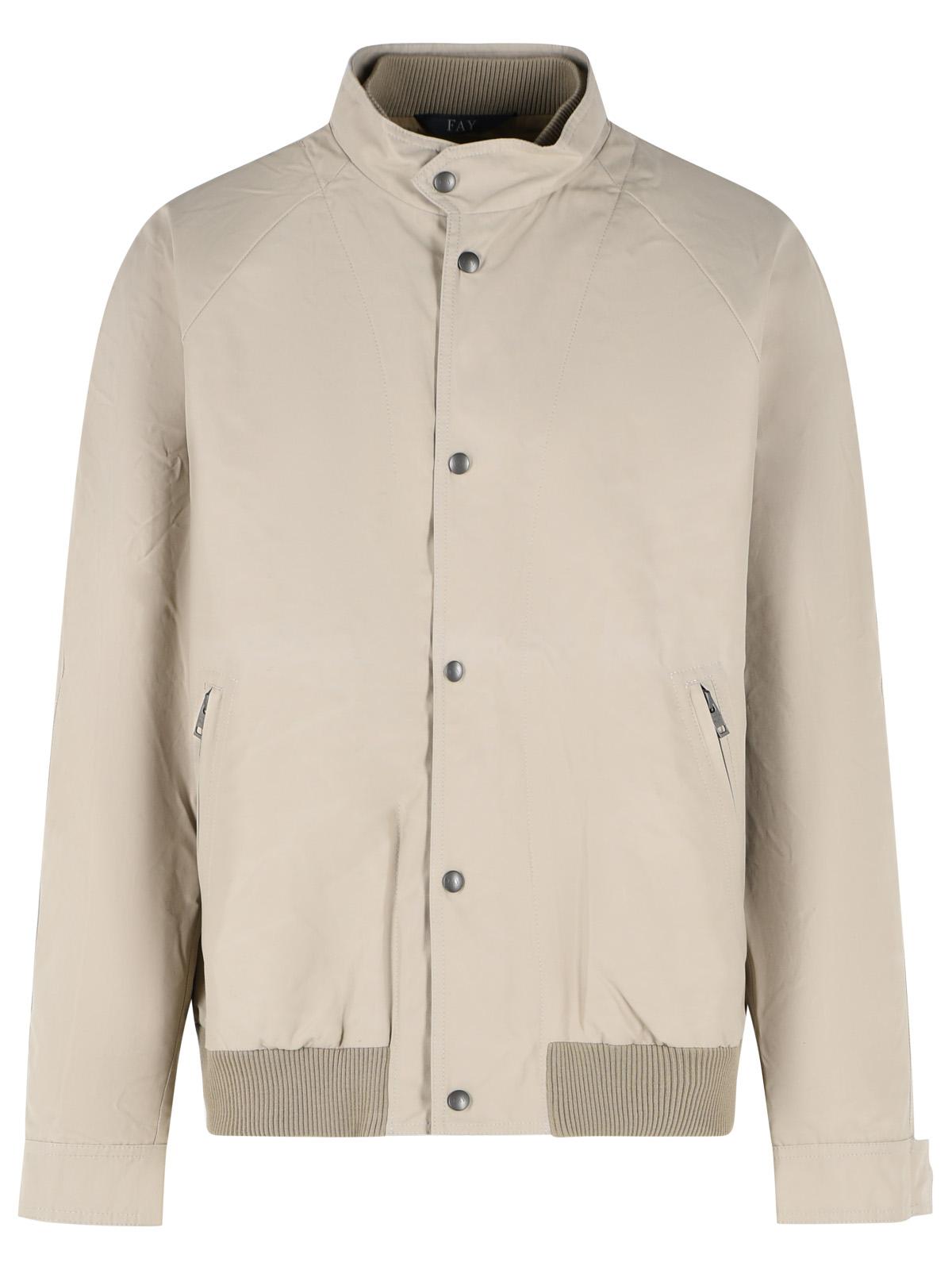 Fay Bomber Jacket In Beige Cotton And Nylon Faille Men FAY