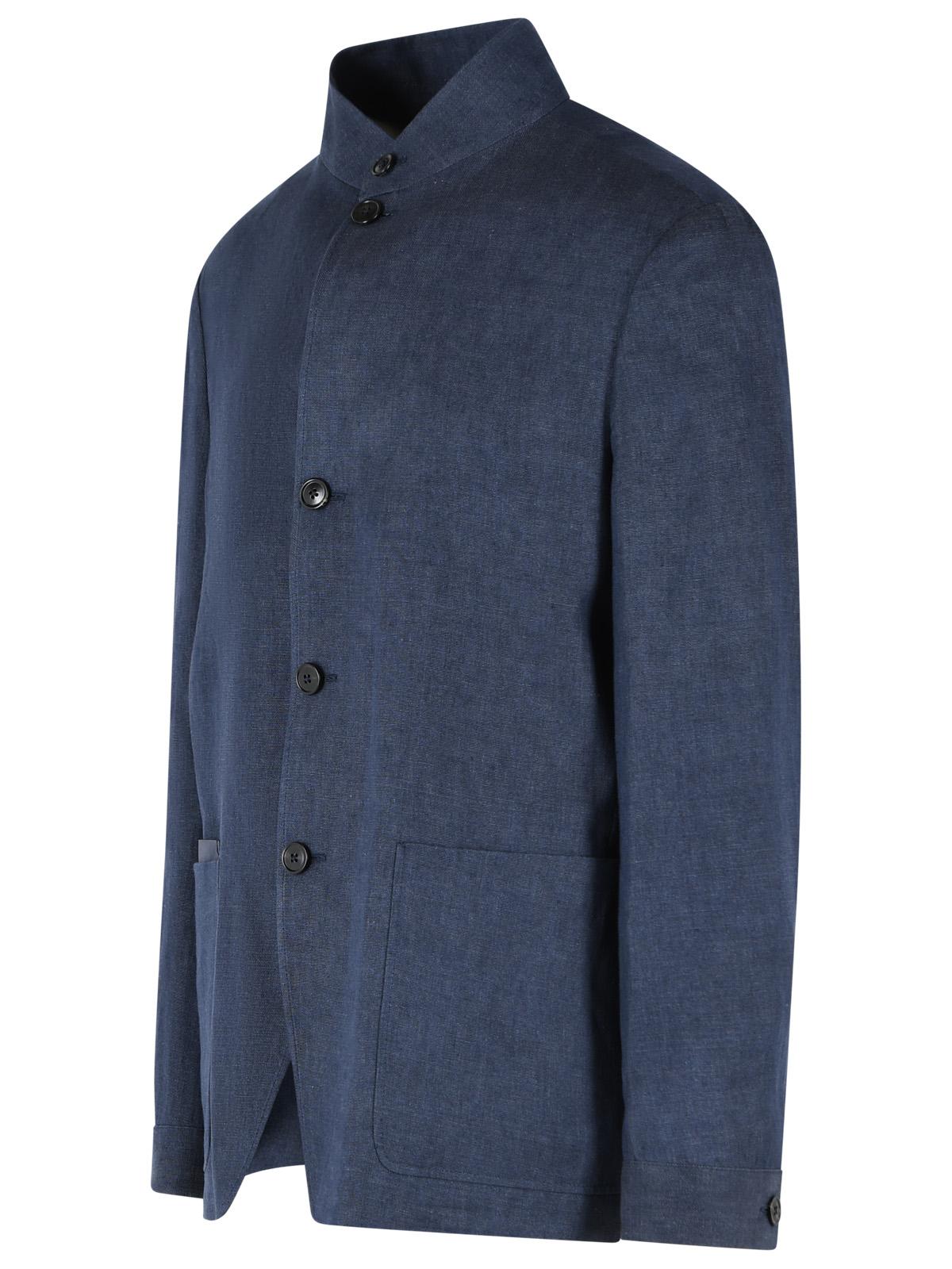 Zegna Blue Linen Jacket Men ZEGNA