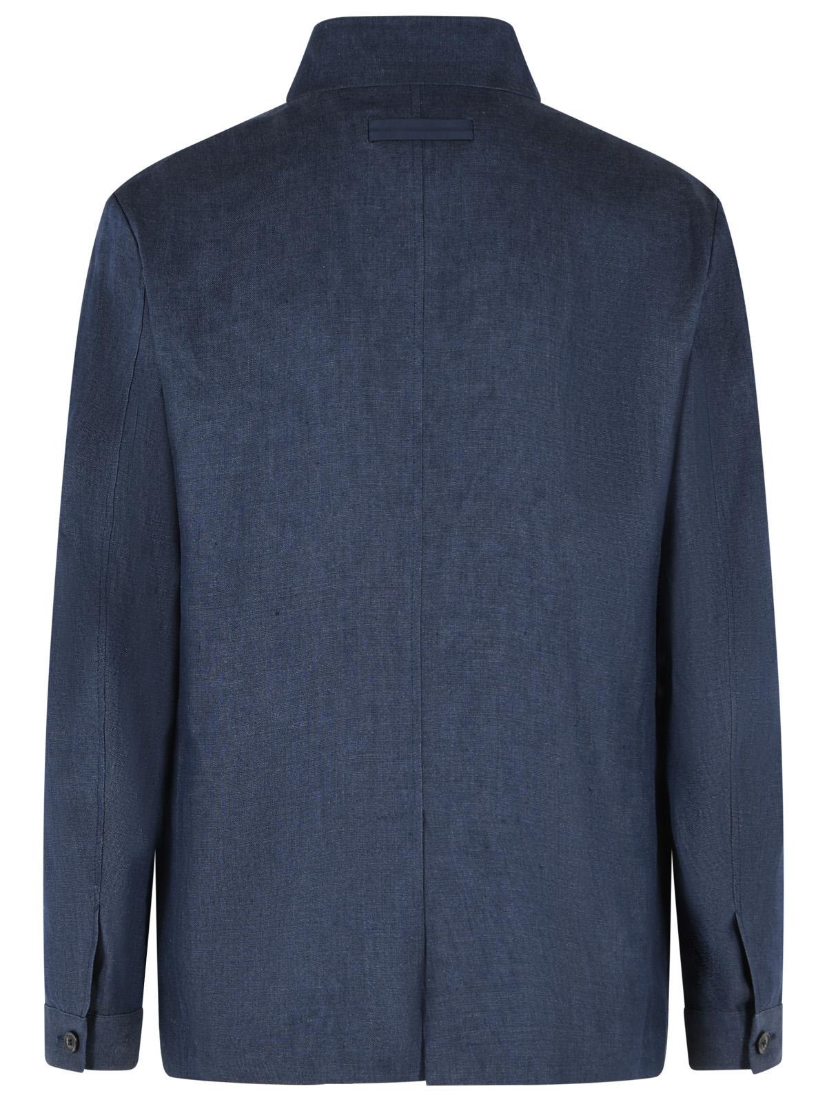 Zegna Blue Linen Jacket Men ZEGNA