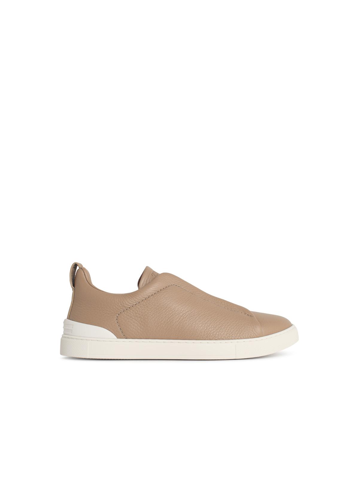 Zegna 'Triple Stitch' Beige Grenade Leather Sneakers Men ZEGNA
