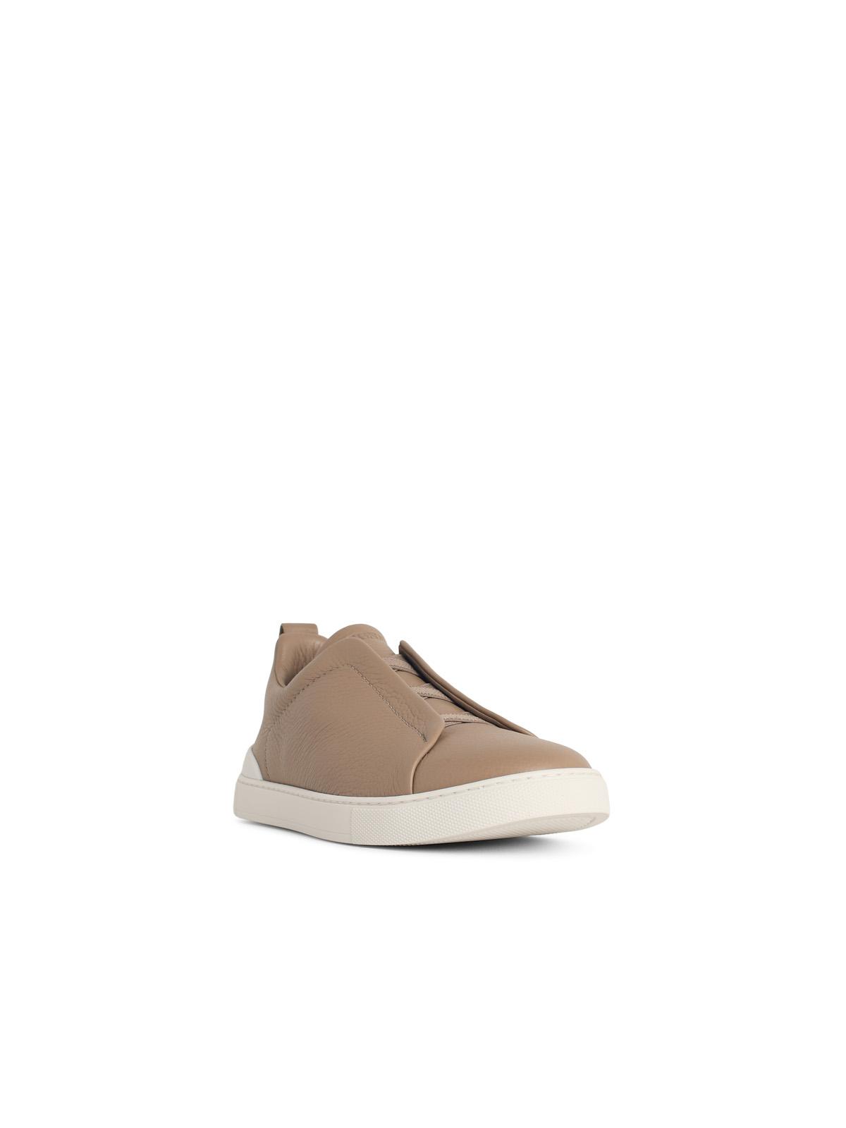 Zegna 'Triple Stitch' Beige Grenade Leather Sneakers Men ZEGNA