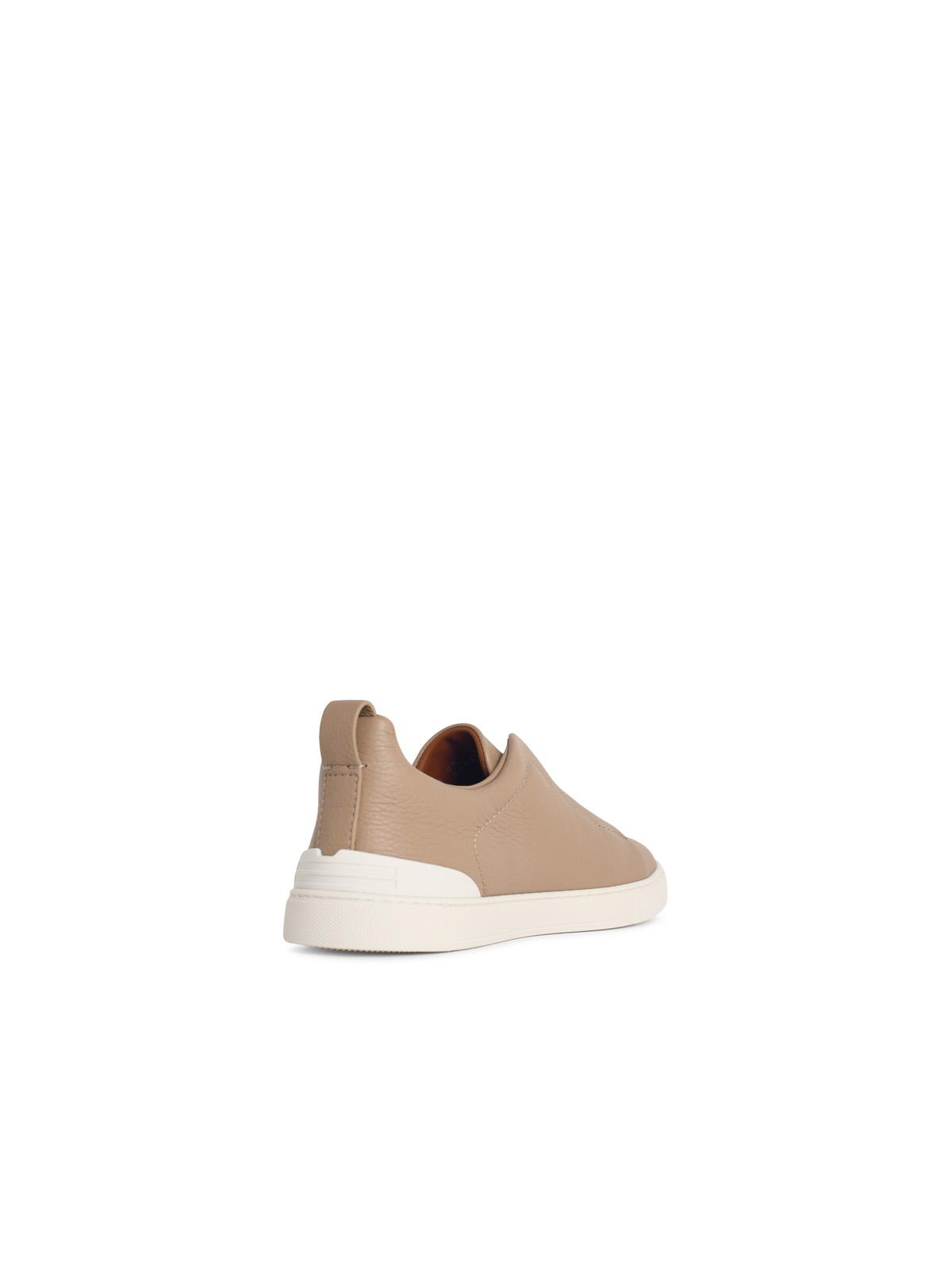 Zegna 'Triple Stitch' Beige Grenade Leather Sneakers Men ZEGNA