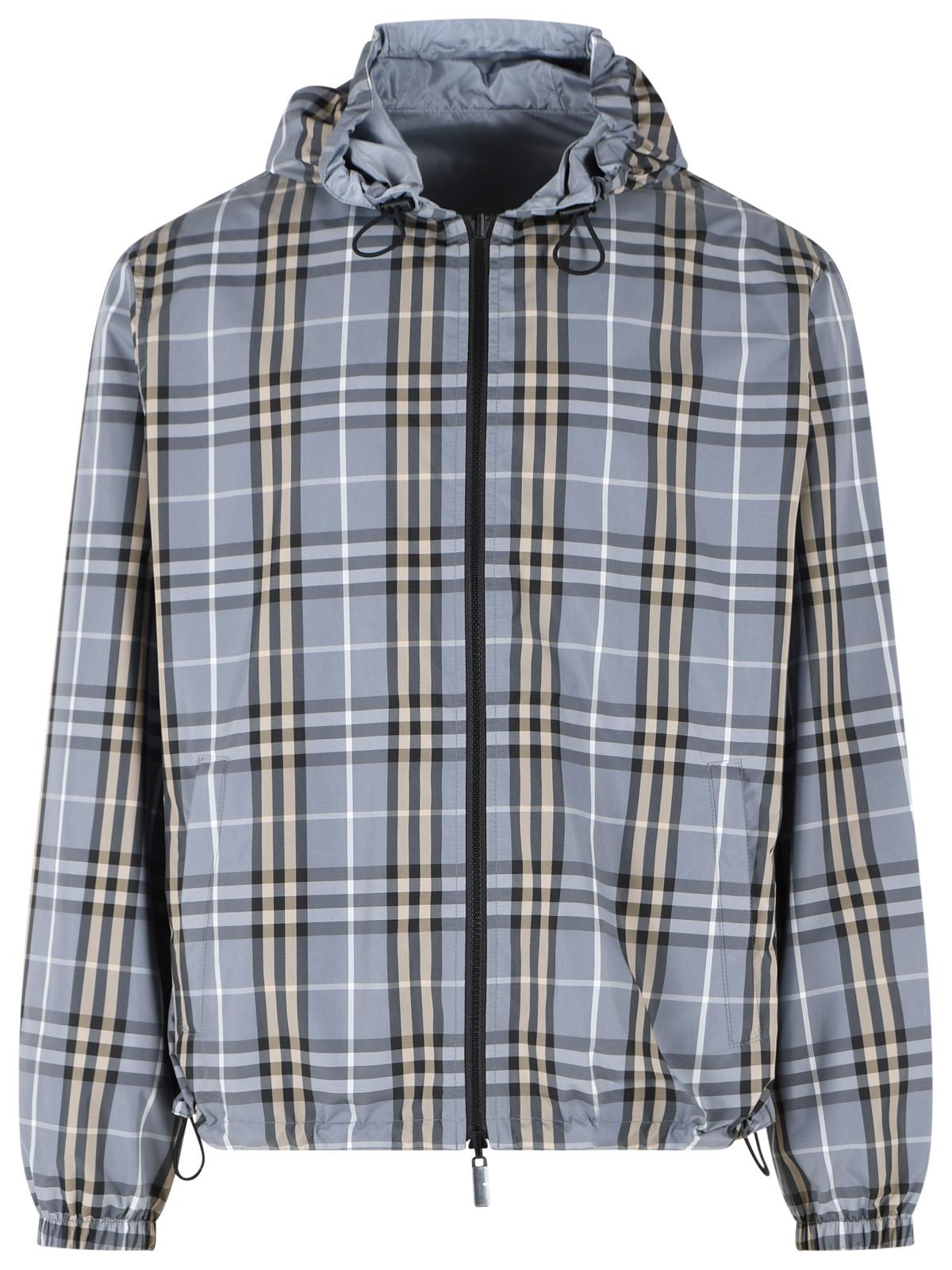 Burberry Blue Wave Polyester 'Newport Check' Reversible Hooded Jacket Men BURBERRY