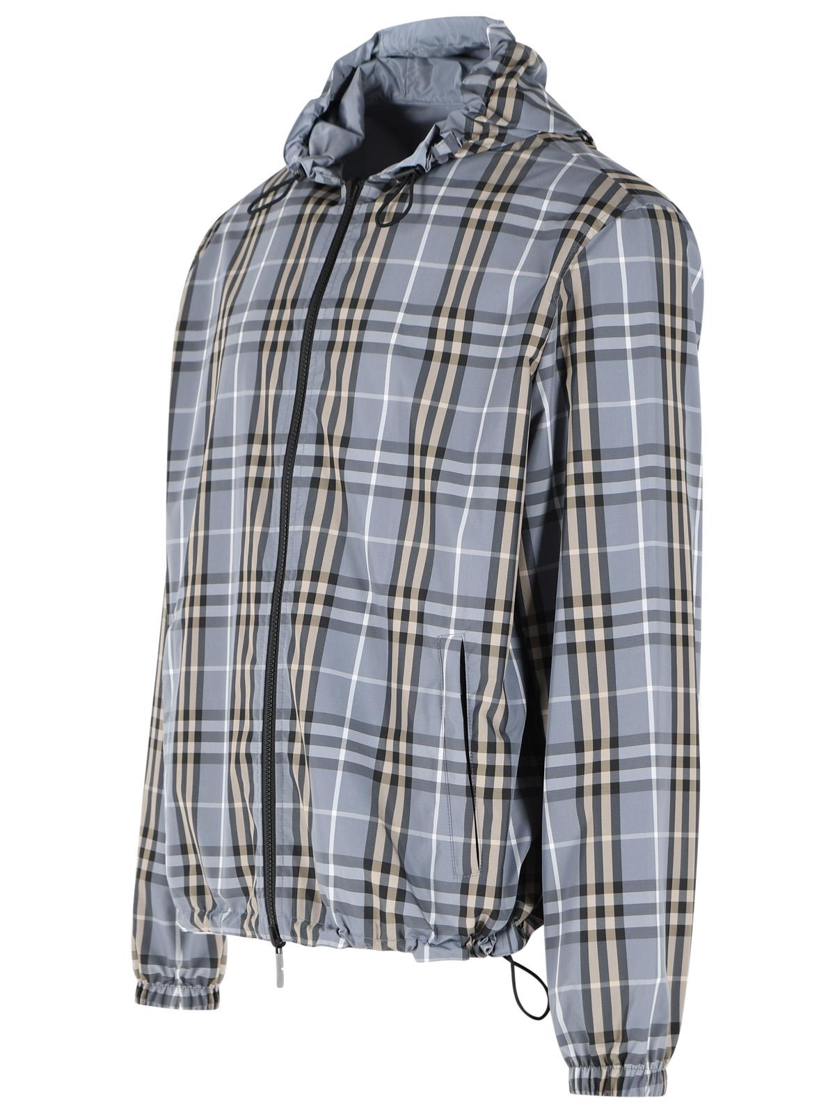 Burberry Blue Wave Polyester 'Newport Check' Reversible Hooded Jacket Men BURBERRY
