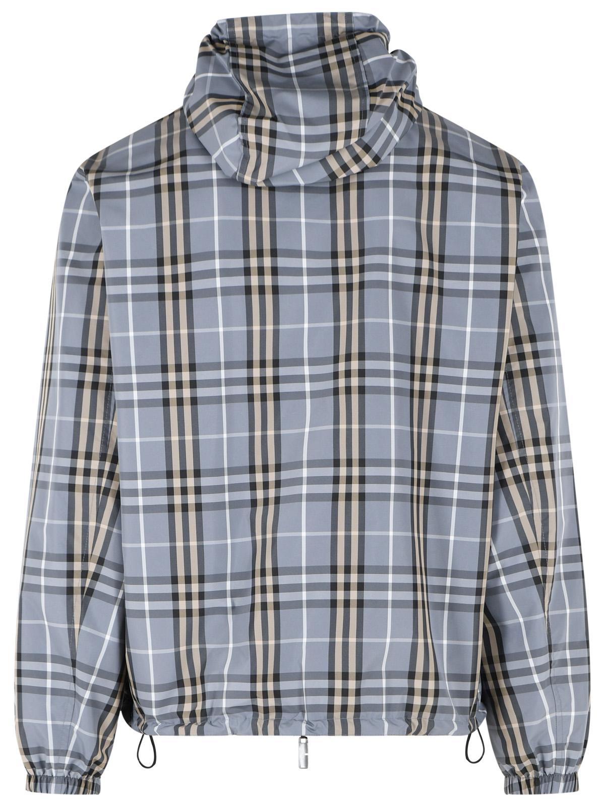 Burberry Blue Wave Polyester 'Newport Check' Reversible Hooded Jacket Men BURBERRY