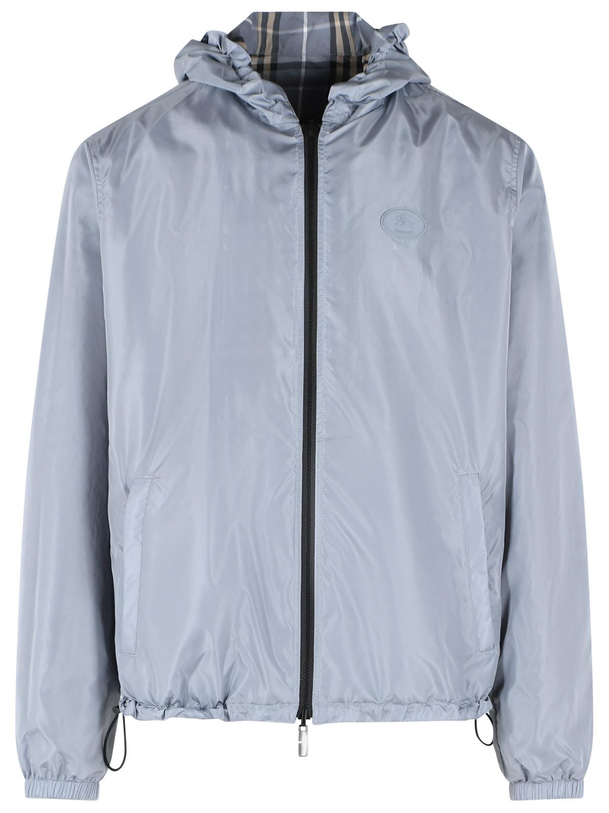 Burberry Blue Wave Polyester 'Newport Check' Reversible Hooded Jacket Men BURBERRY