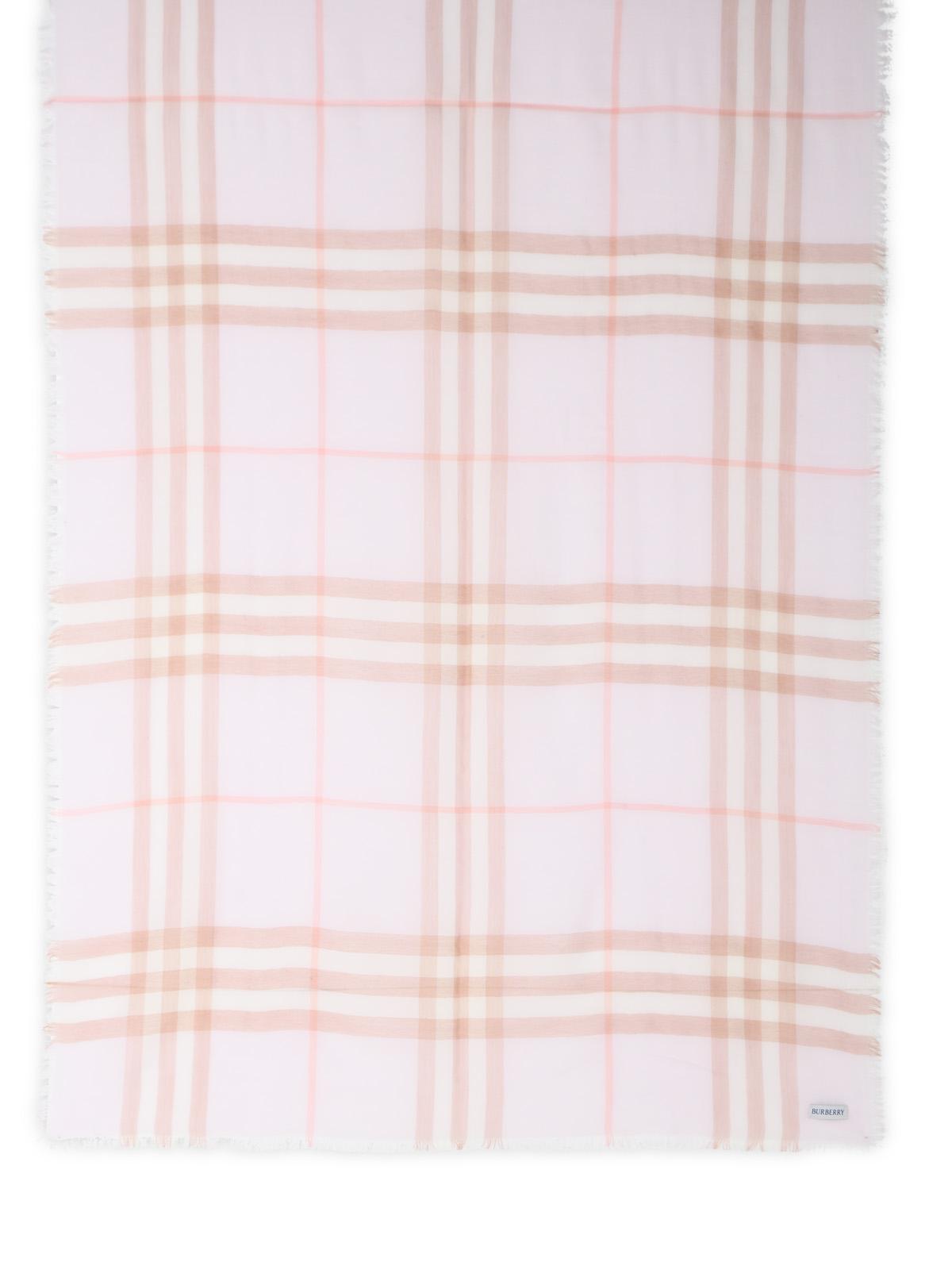 Burberry Wide Scarf In Quartz Pink 'Check' Wool Women BURBERRY