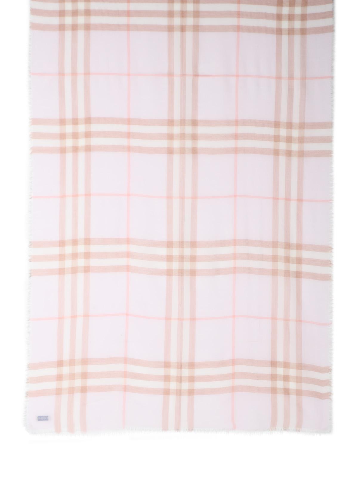 Burberry Wide Scarf In Quartz Pink 'Check' Wool Women BURBERRY