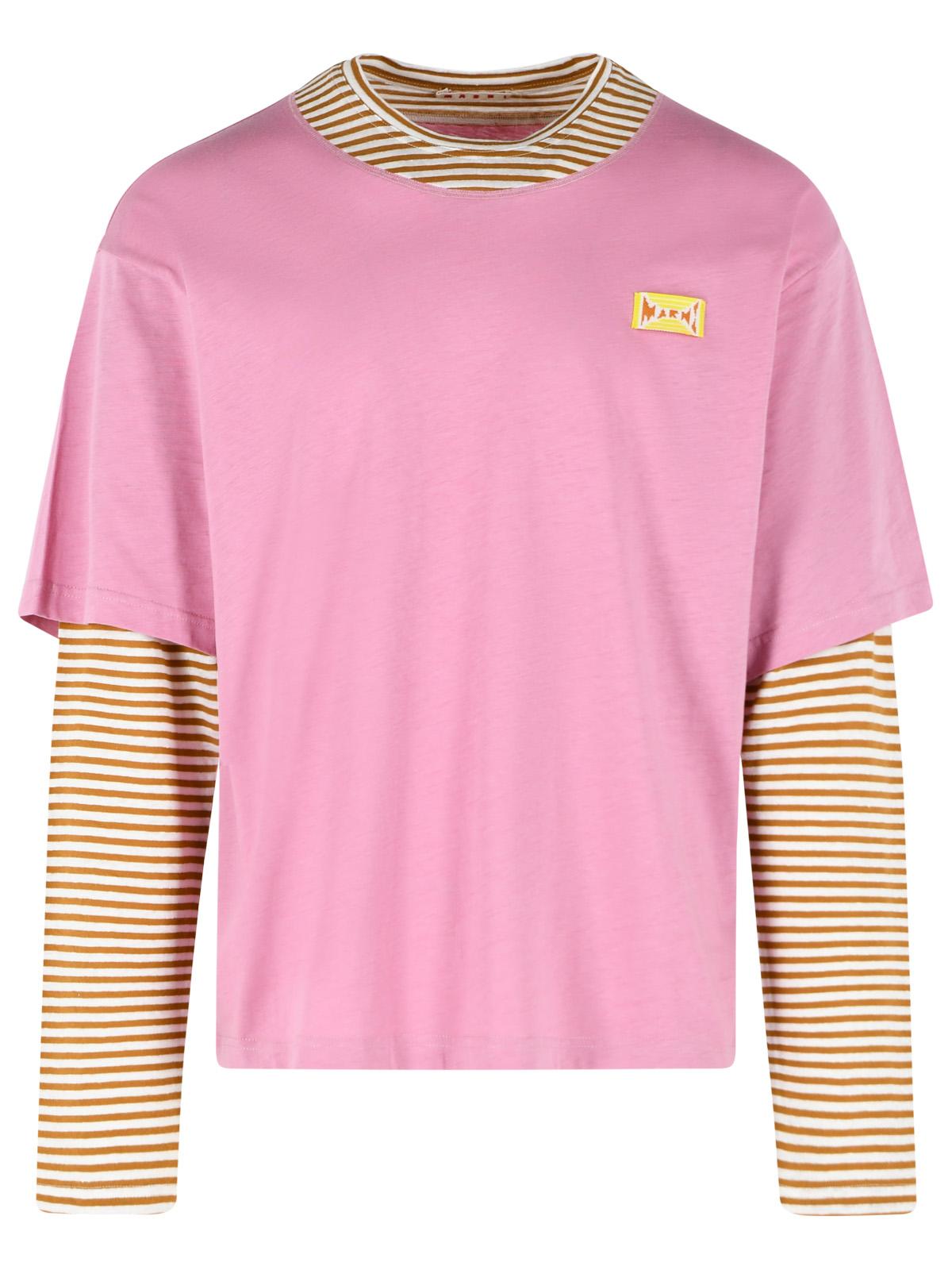 Marni Pink Linen And Cotton Double Layer T-Shirt Men MARNI