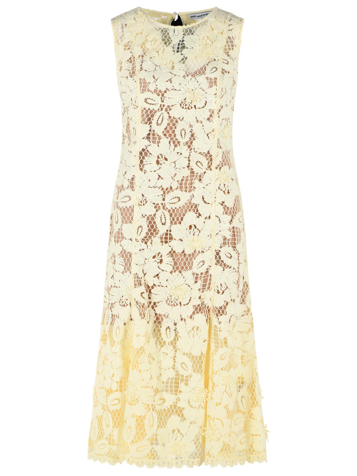 Self Portrait 'Crochet' Yellow Polyester Dress Women SELF-PORTRAIT
