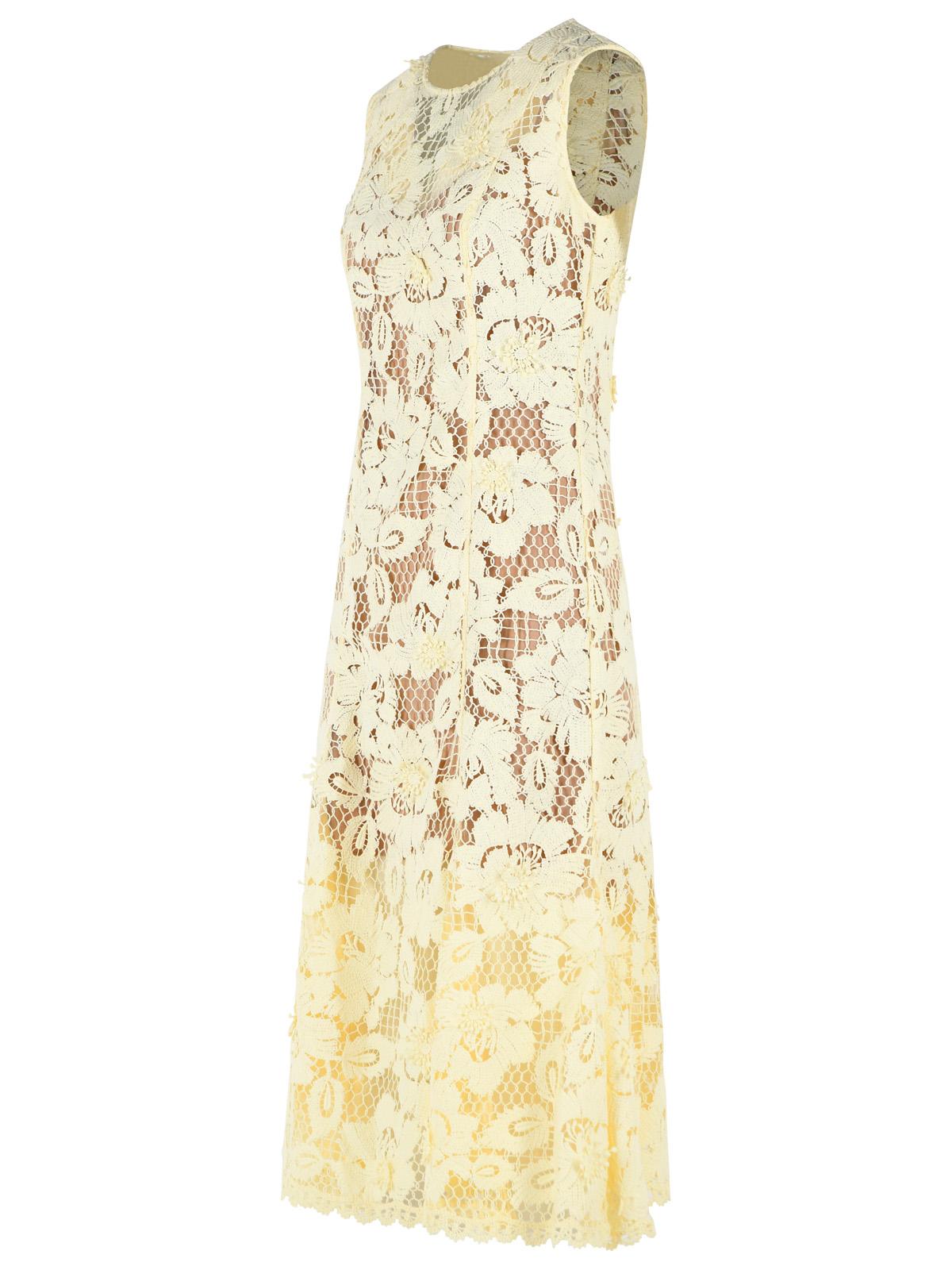 Self Portrait 'Crochet' Yellow Polyester Dress Women SELF-PORTRAIT