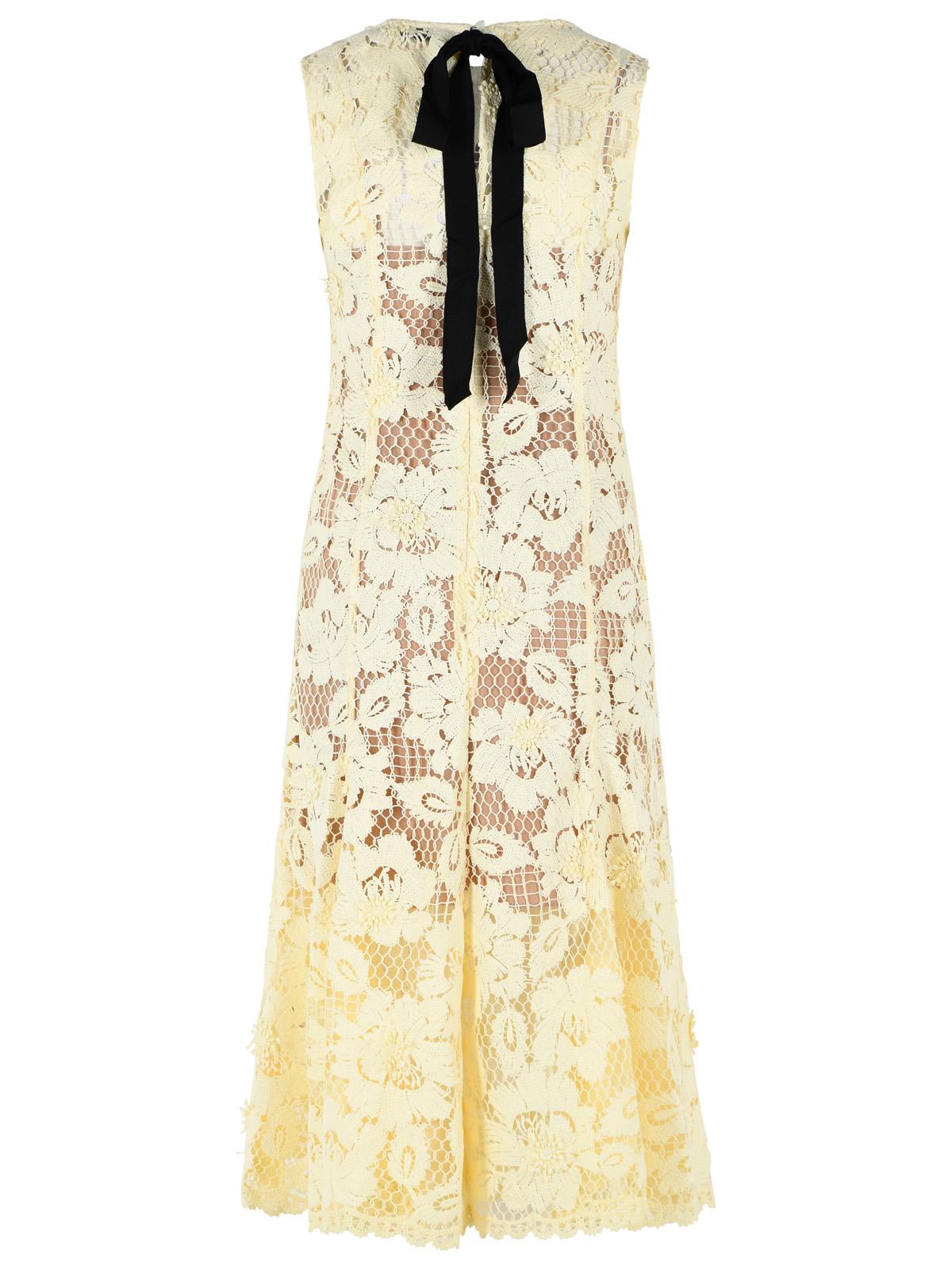 Self Portrait 'Crochet' Yellow Polyester Dress Women SELF-PORTRAIT