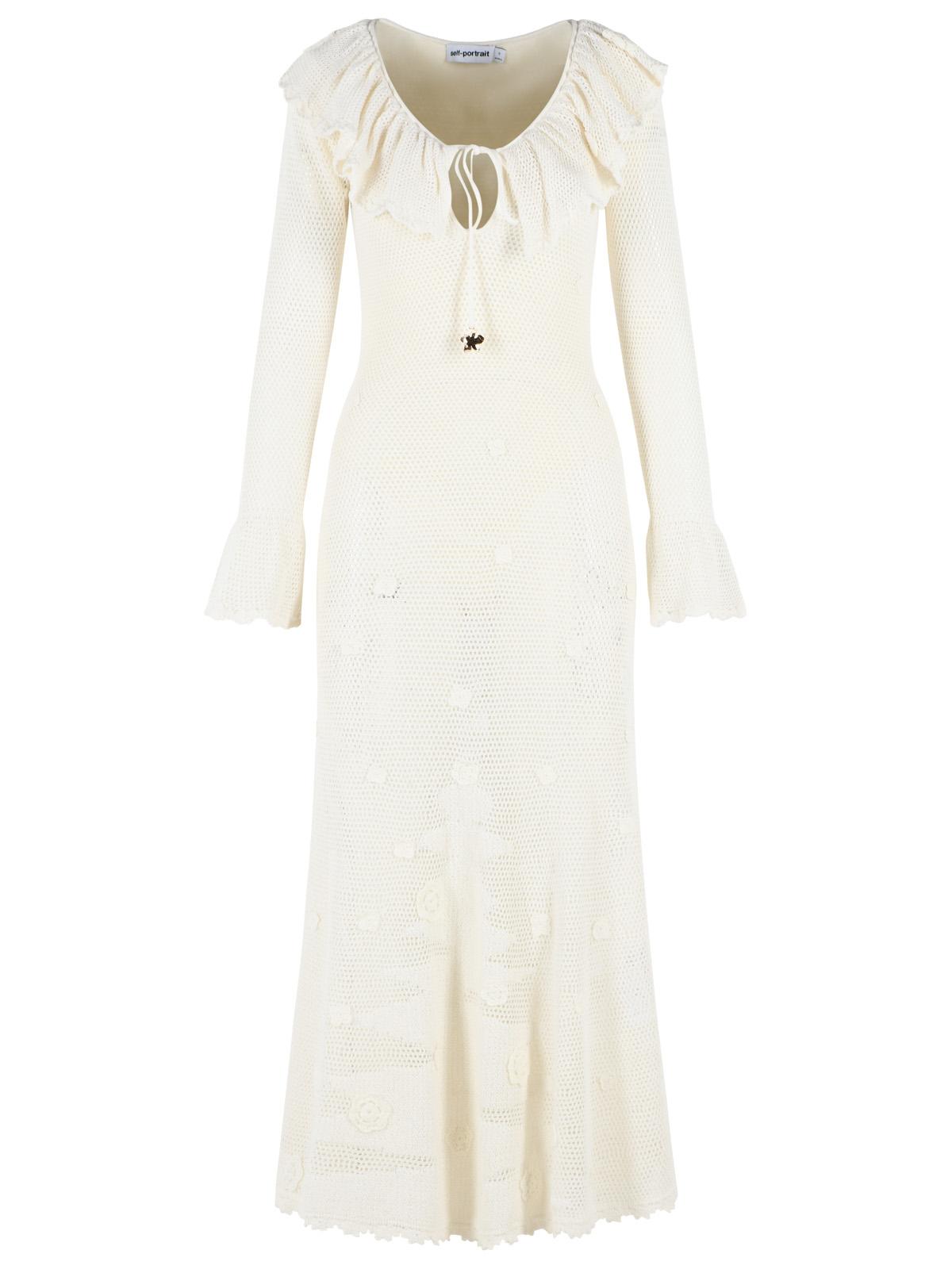 Self Portrait 'Floral Crochet' Midi Dress In White Viscose Blend Women SELF-PORTRAIT