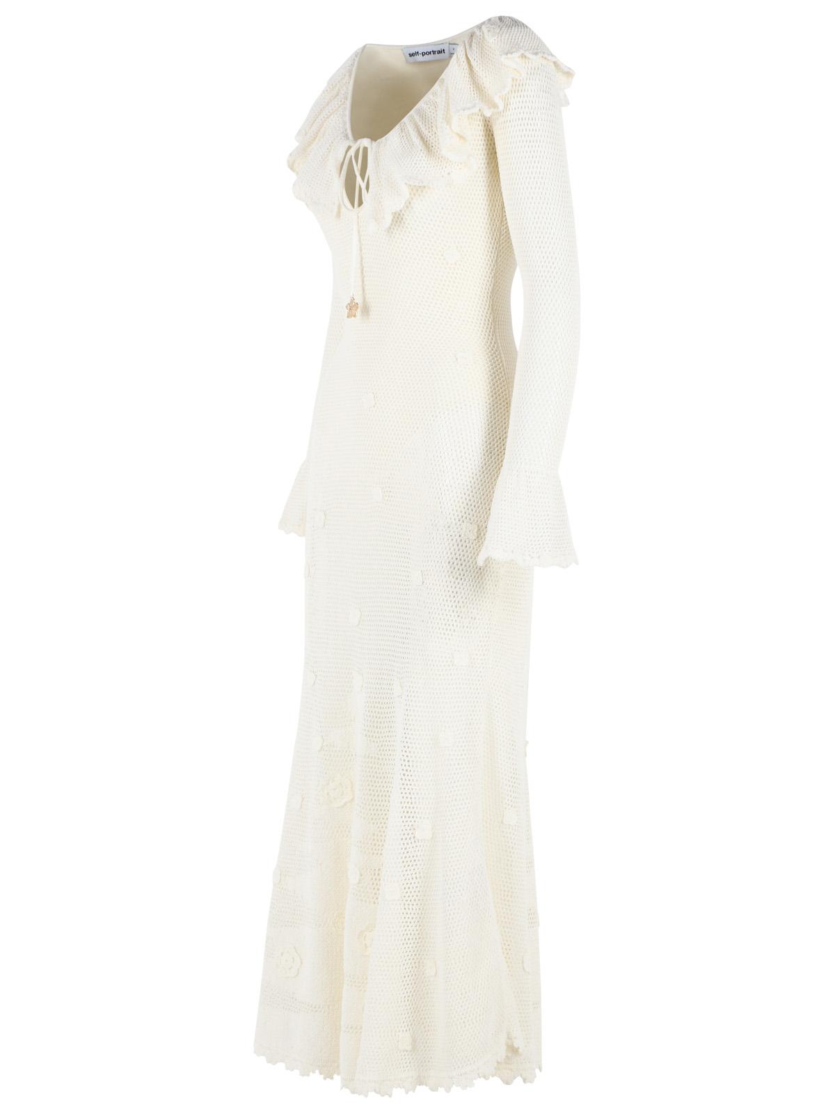 Self Portrait 'Floral Crochet' Midi Dress In White Viscose Blend Women SELF-PORTRAIT