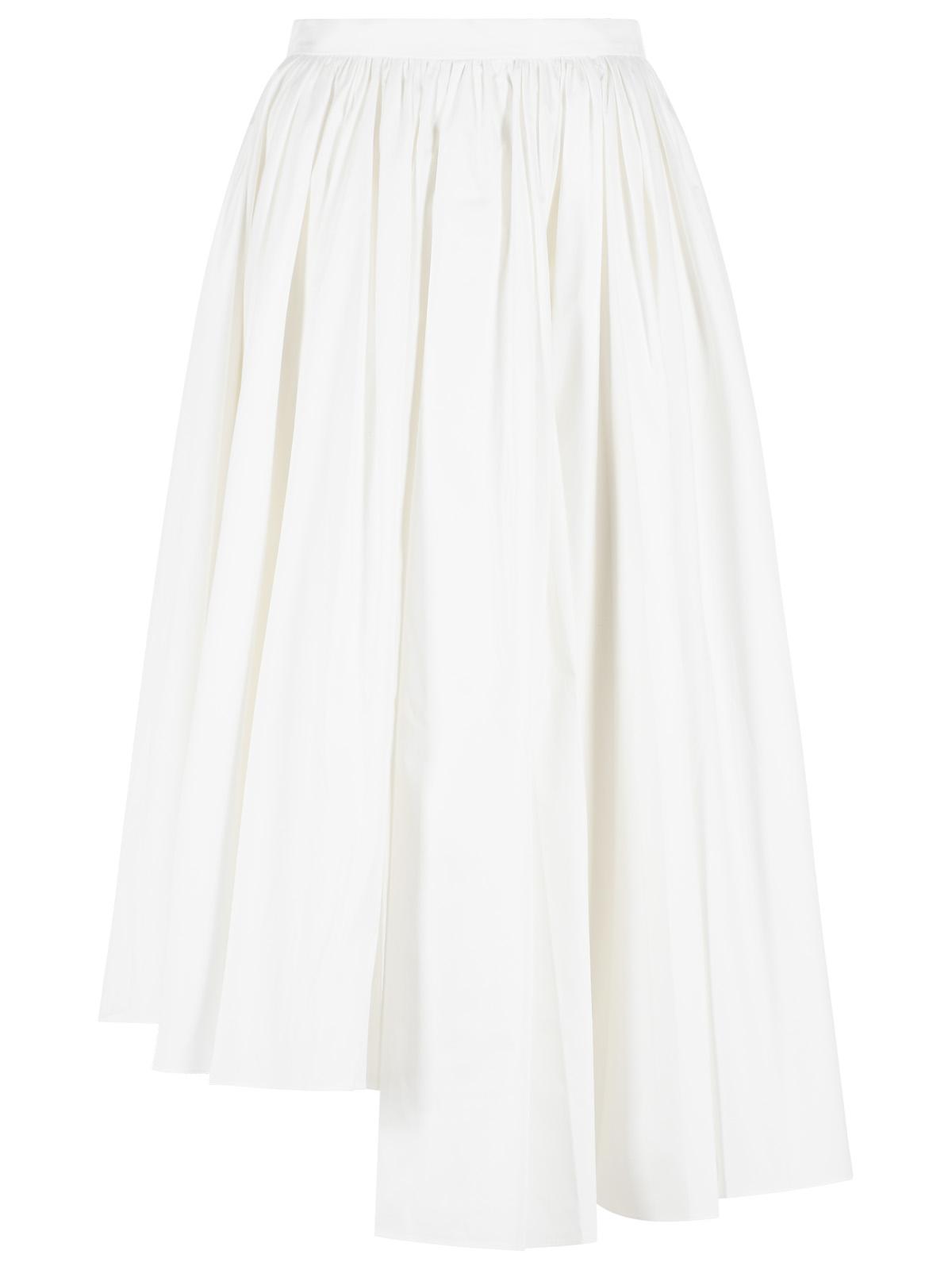 Self Portrait Midi Skirt In White Cotton Poplin Women SELF-PORTRAIT
