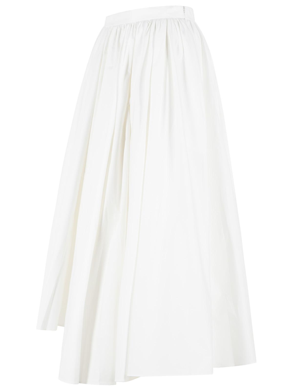 Self Portrait Midi Skirt In White Cotton Poplin Women SELF-PORTRAIT