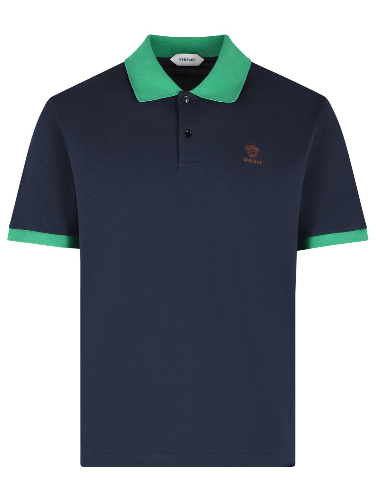 Versace Dark Navy Cotton Polo Shirt Men VERSACE