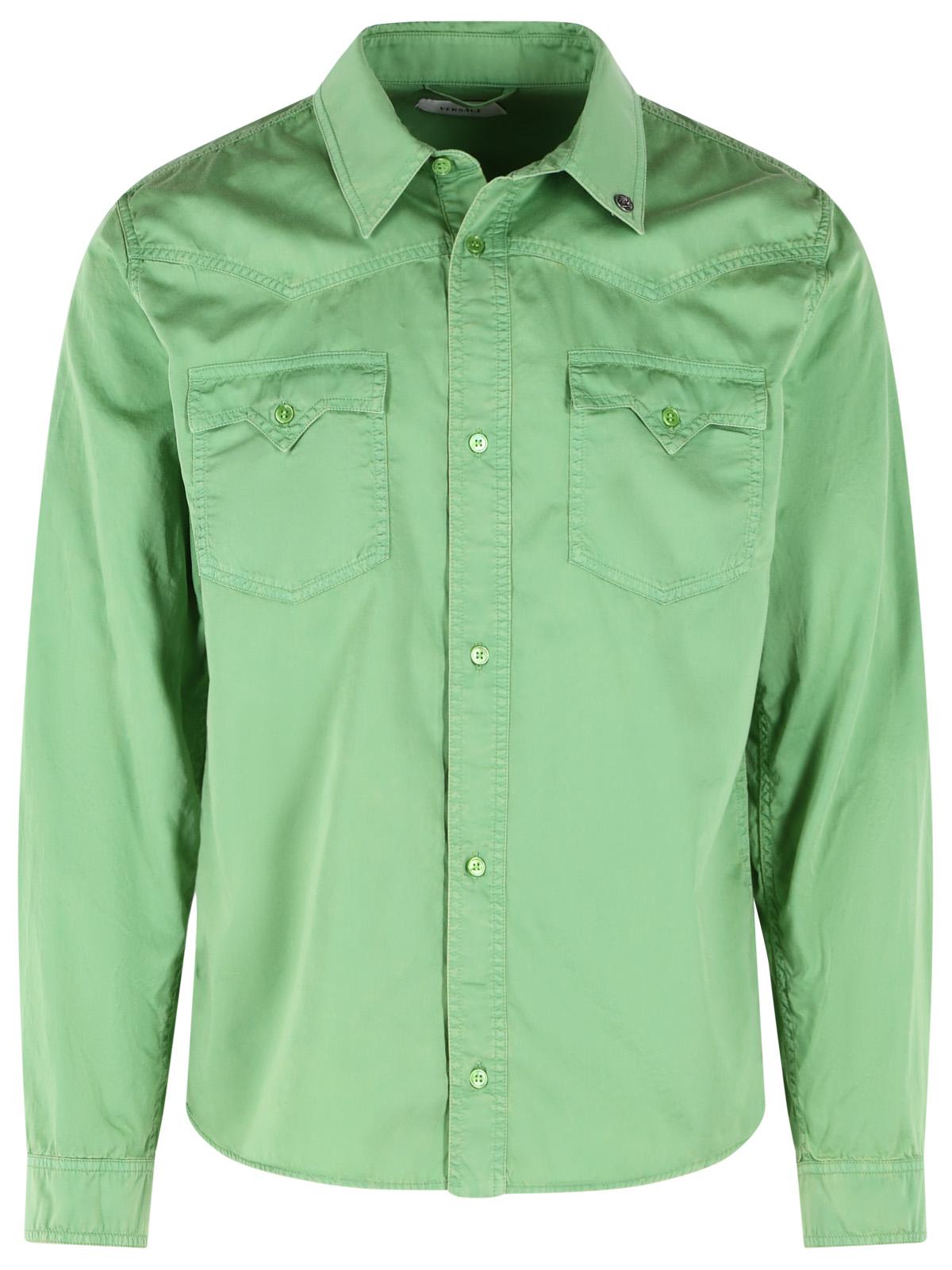 Versace Green Cotton Shirt Men VERSACE