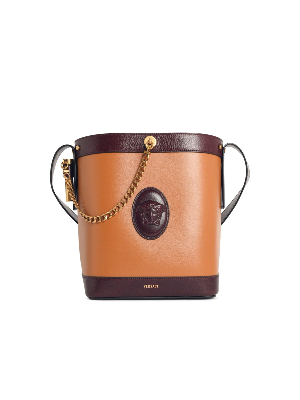 Versace 'Pivot' Small Brown Leather Bucket Bag Women VERSACE