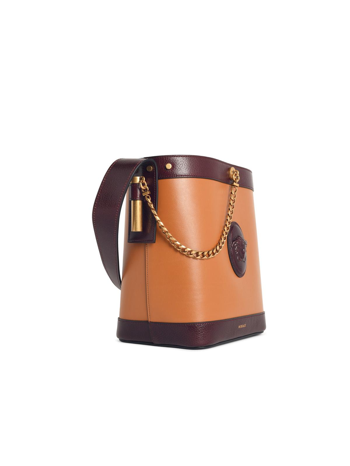 Versace 'Pivot' Small Brown Leather Bucket Bag Women VERSACE